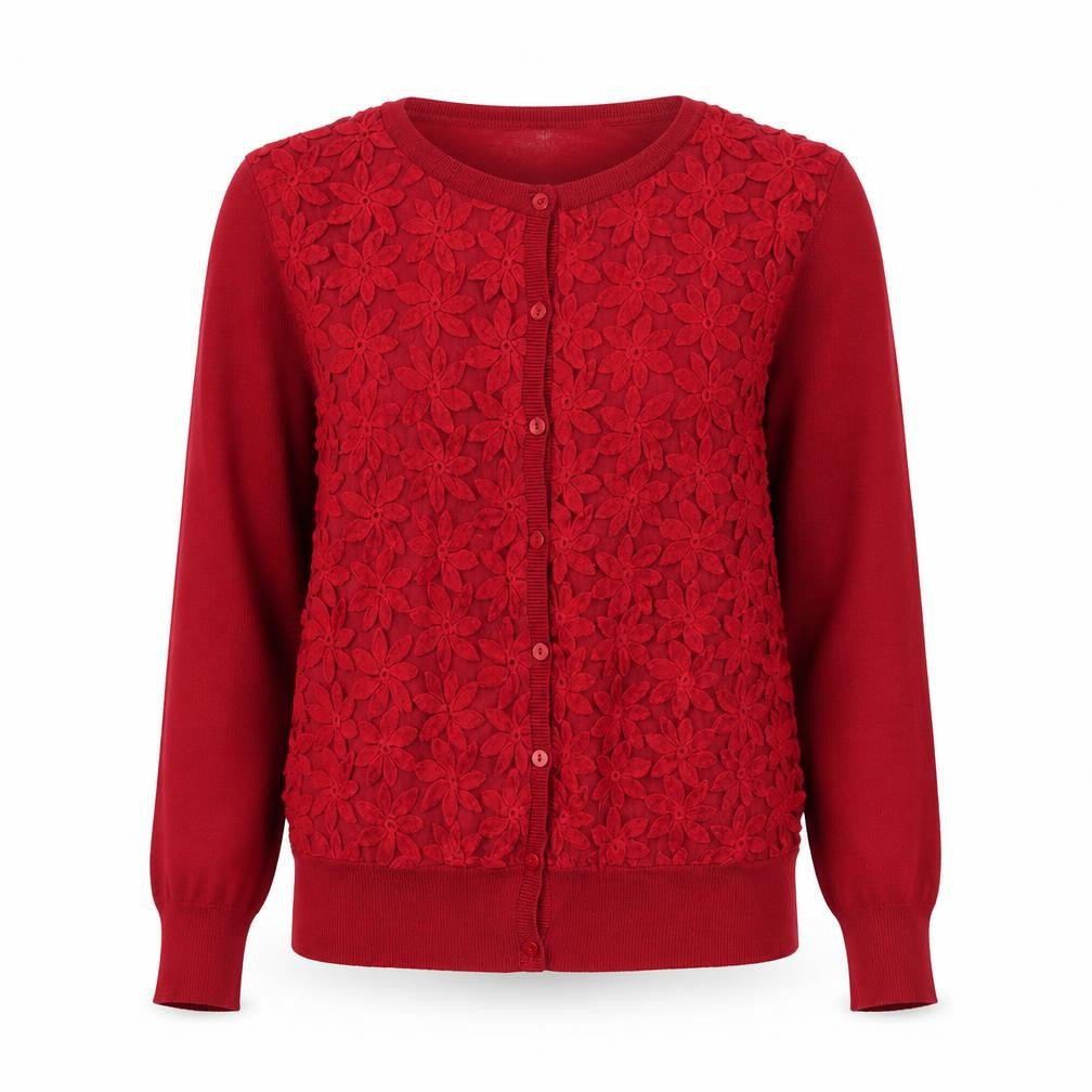 Pomodoro Womens Red Floral Embroidered Cardigan Size L