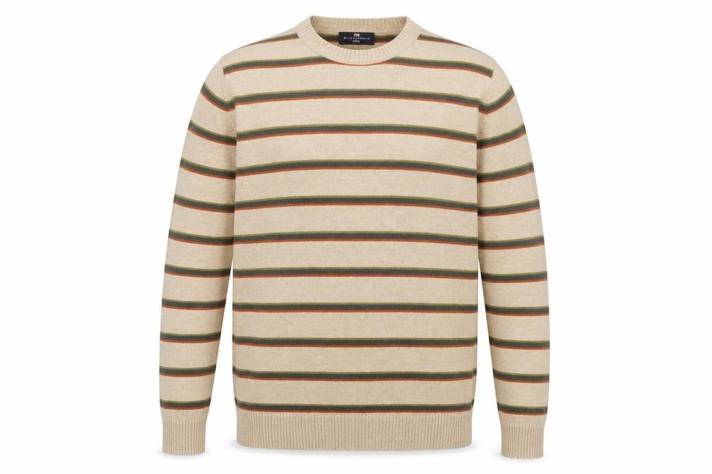 Marks & Spencer Men's Beige Striped Wool Crew Neck Jumper M