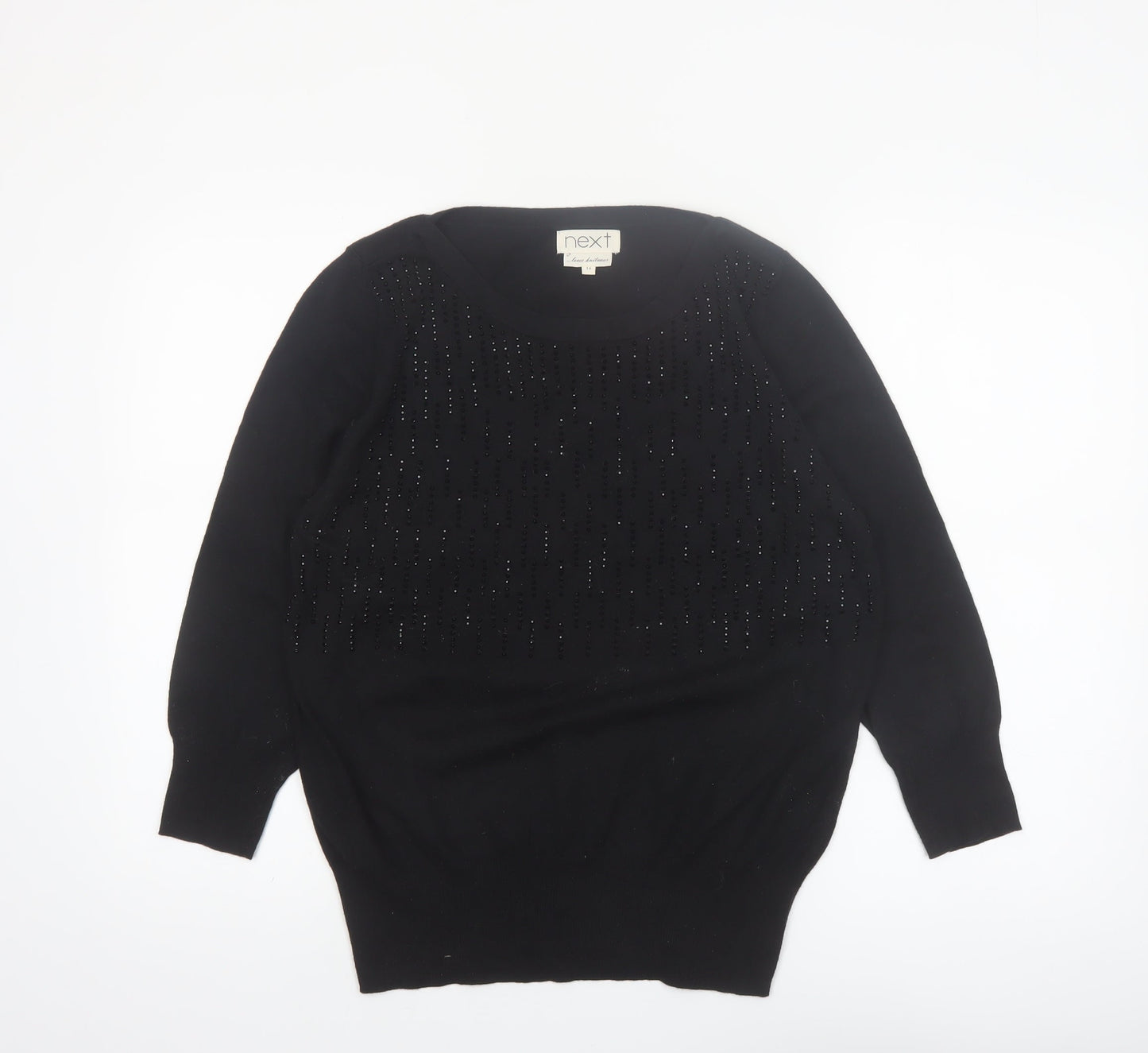 Next Women Black Beaded Pullover Jumper Size 16 Cotton Knit