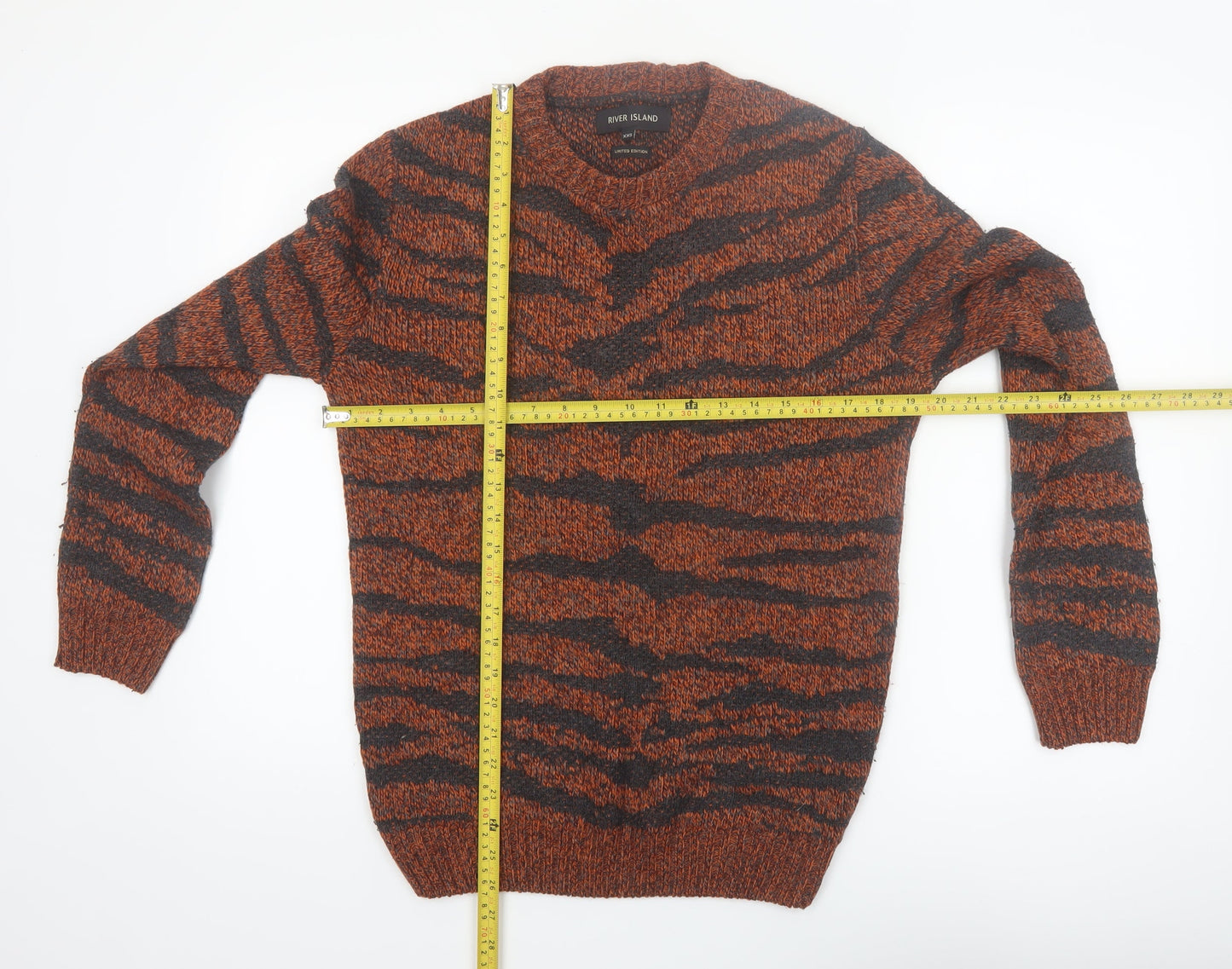 River Island Men's Brown Animal Print Chunky Knit Jumper XS