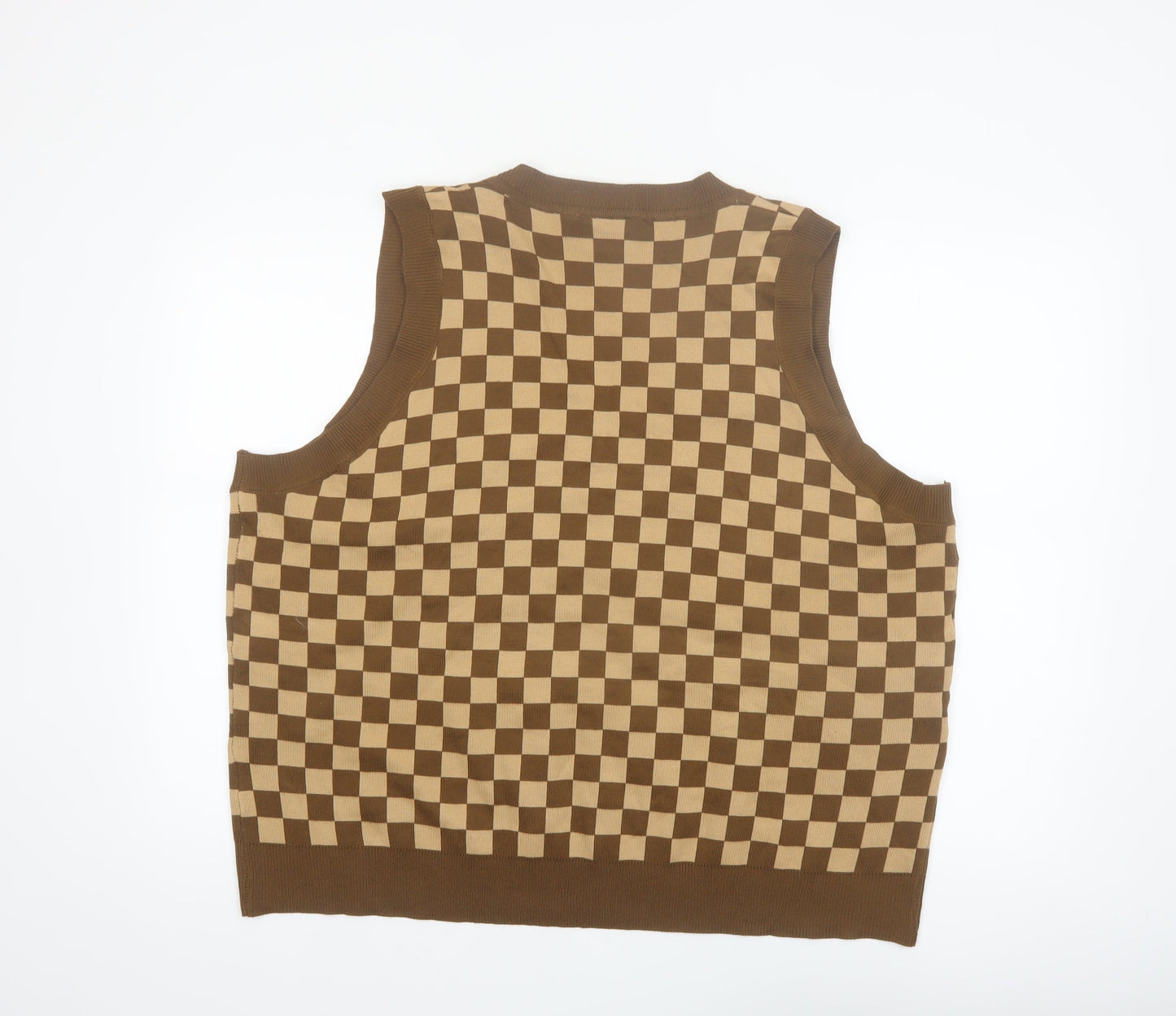 Daisy Street Women's Brown Check V-Neck Sleeveless Knit Vest Size 24