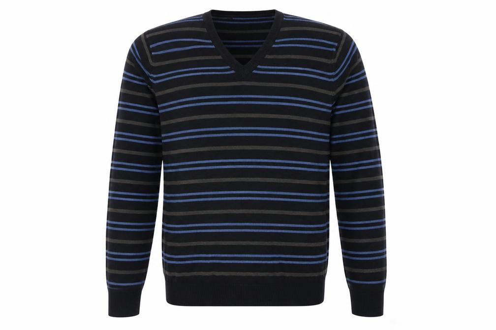 Marks & Spencer Mens Navy Mix V-Neck Striped Jumper Medium