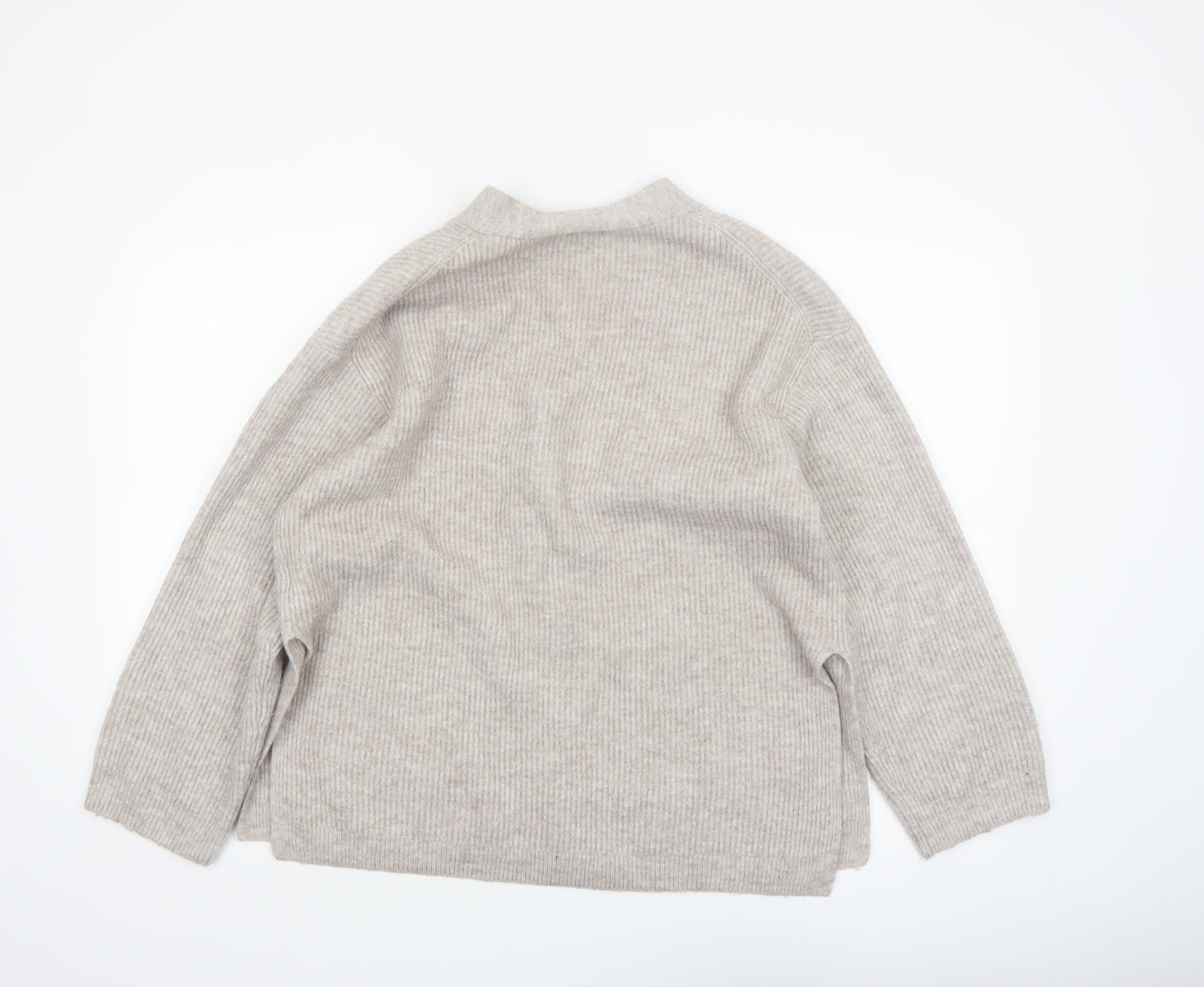 H&M Women Beige Cardigan Medium Wool Blend V-Neck Long Sleeve