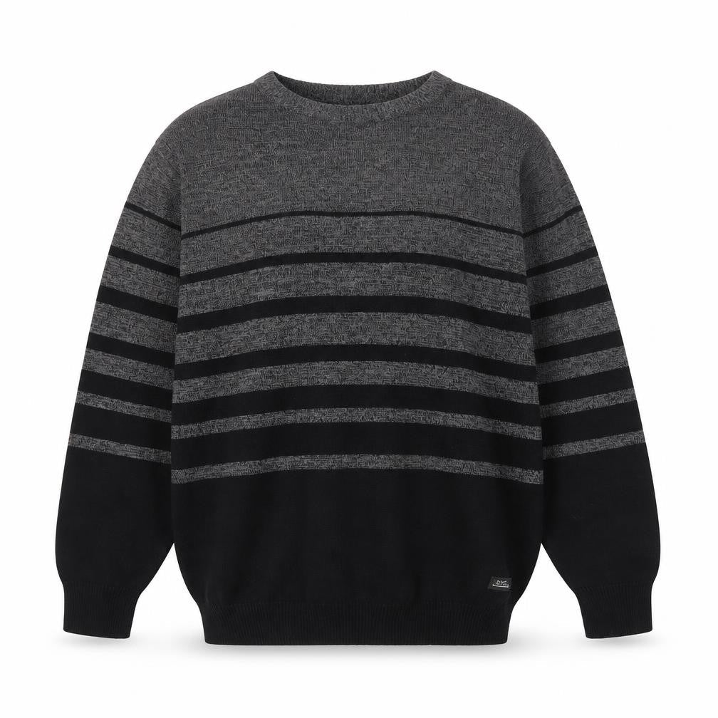 Burnside Mens Grey Striped Cotton Crew Neck Pullover Jumper L