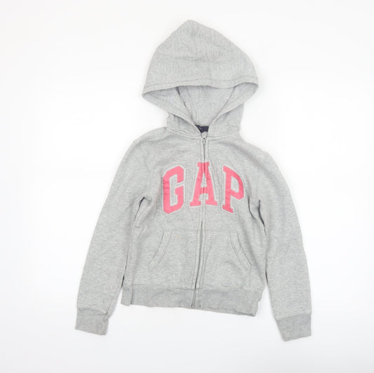 GAP Girls Grey Full Zip Logo Hoodie Size 8-9 Years