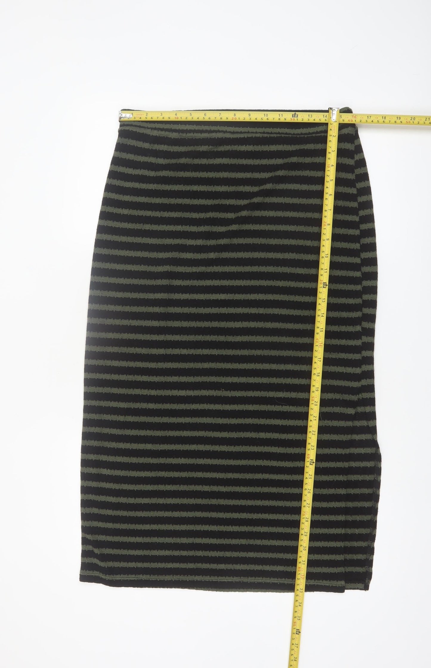 New Look Women's Green Black Striped Pencil Skirt Size 14