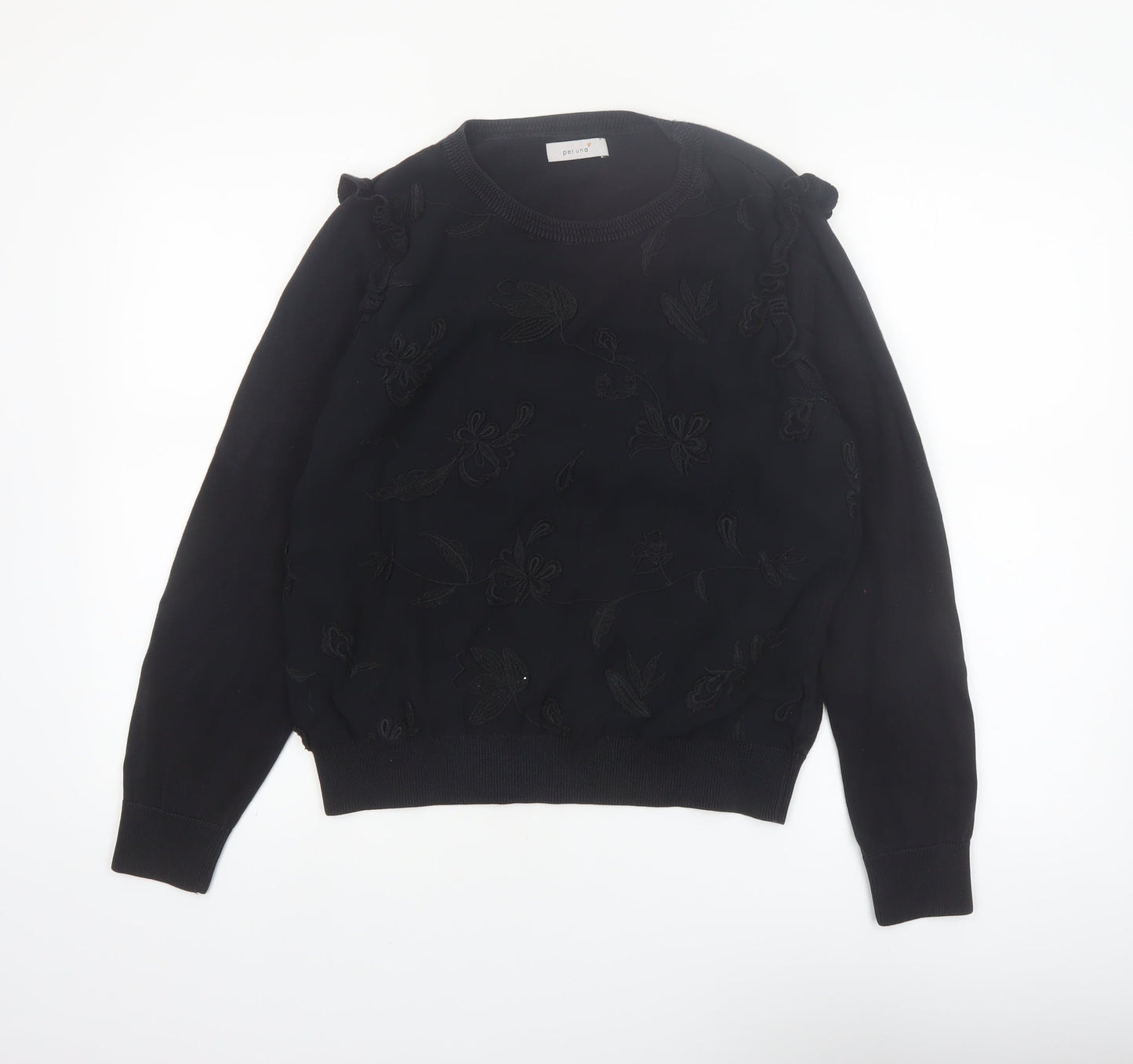 Marks and Spencer Women’s Black Embroidered Floral Cotton Jumper Size 14