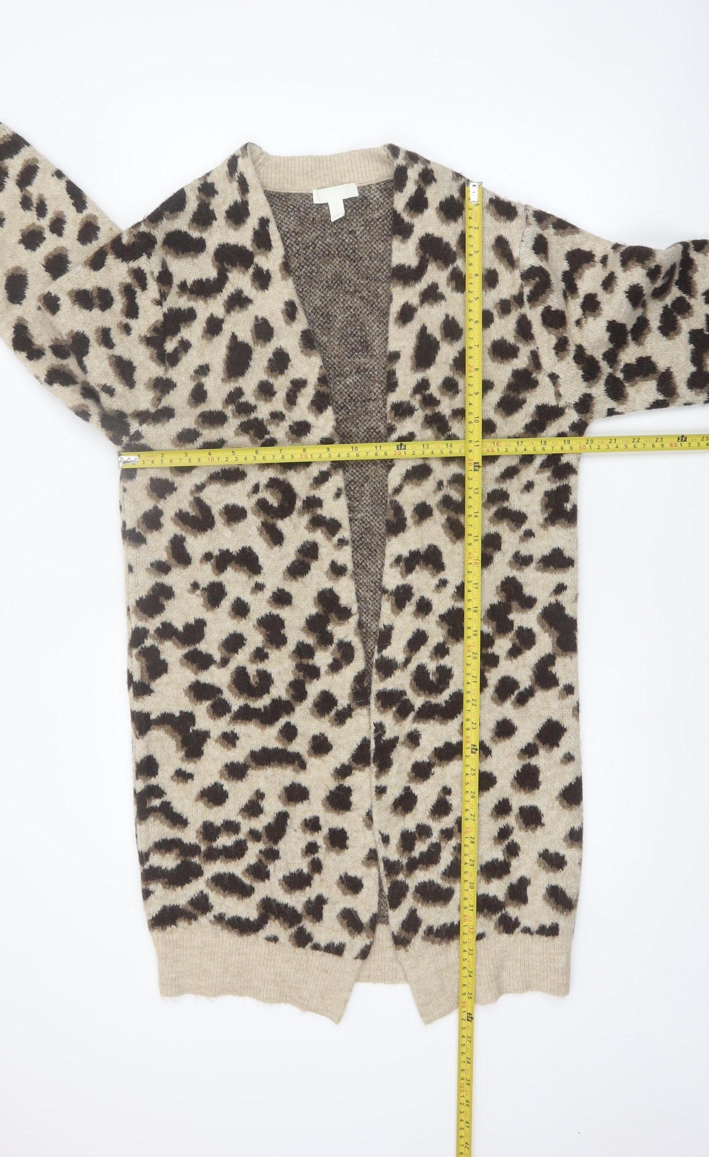 H&M Women’s Beige Leopard Print Longline Cardigan XS