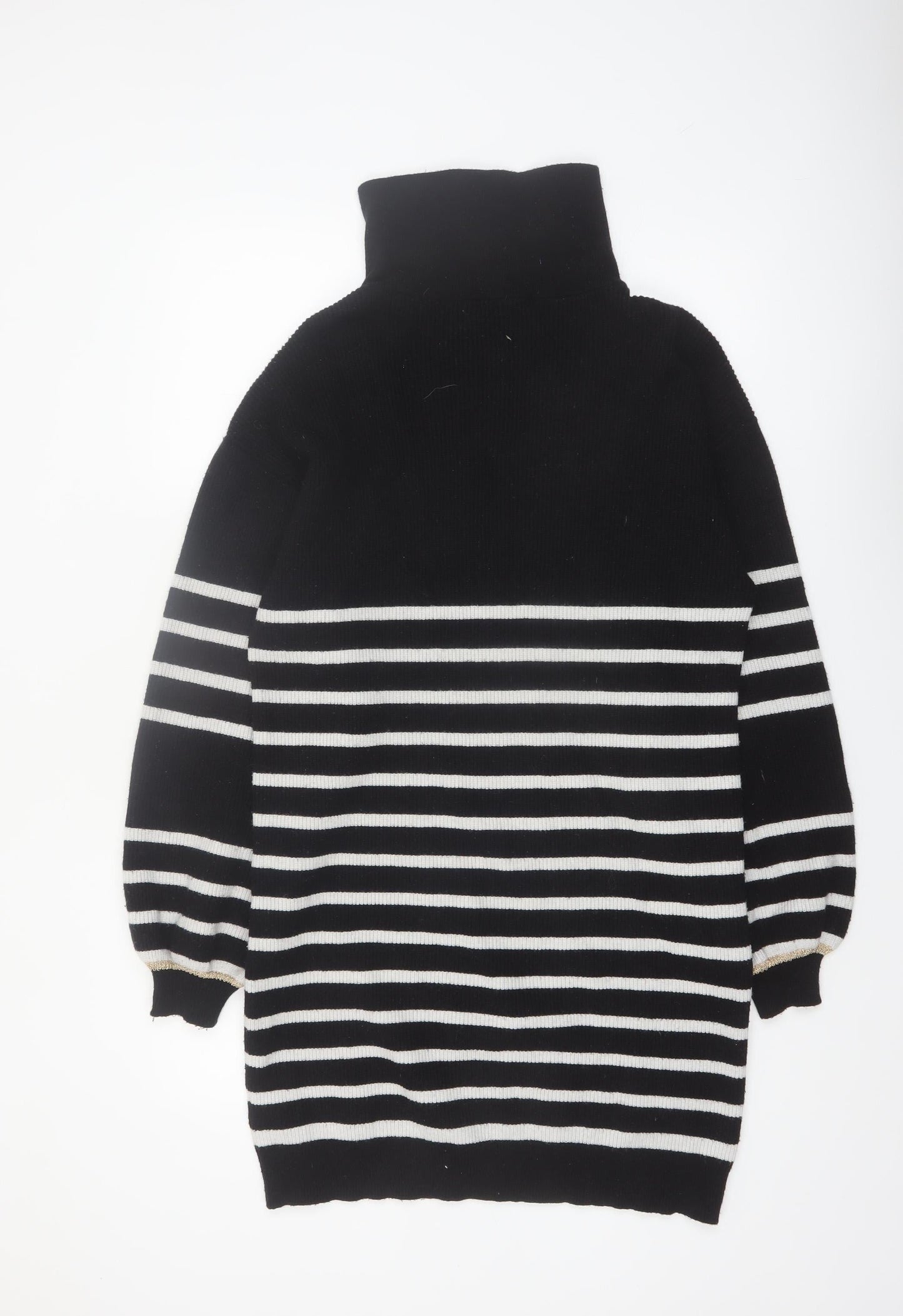 Oliver Bonas Women’s Black Striped Half Zip High Neck Jumper Size 10