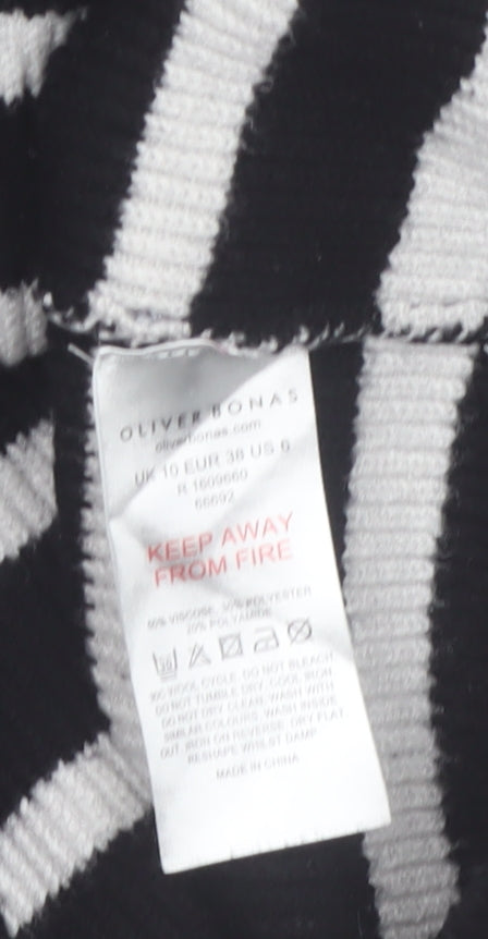 Oliver Bonas Women’s Black Striped Half Zip High Neck Jumper Size 10