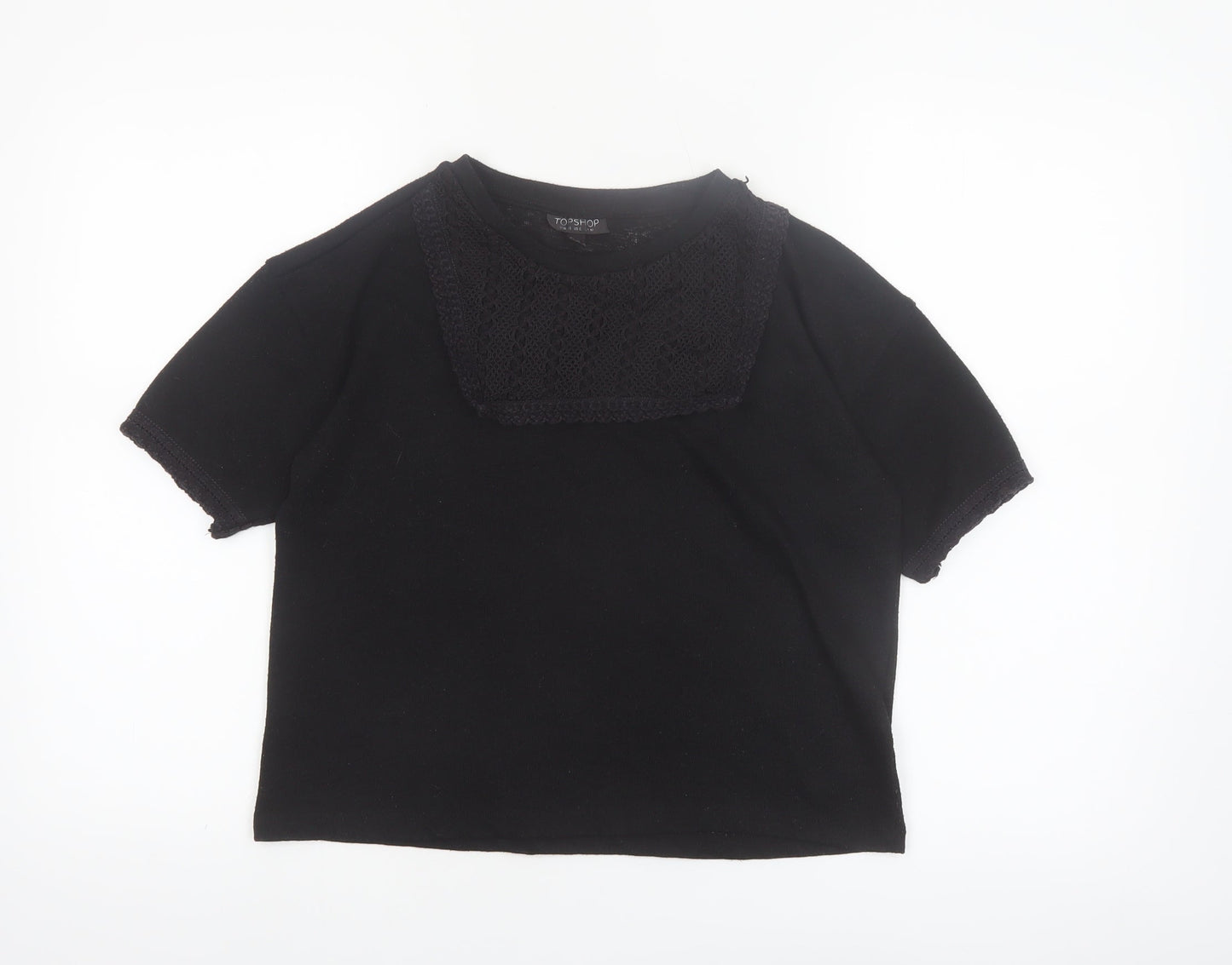 Topshop Women’s Black Lace Detail Cropped T-Shirt Size 10
