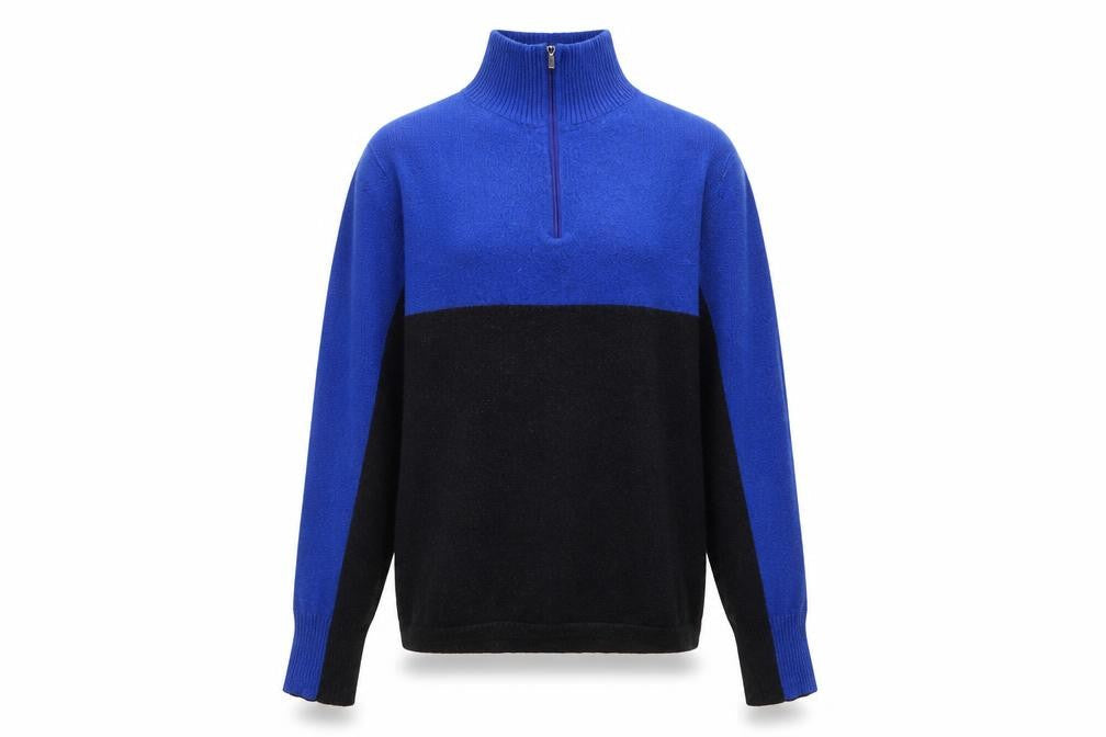 Snow Finel Womens Blue Merino Wool High Neck 1/2 Zip Jumper M