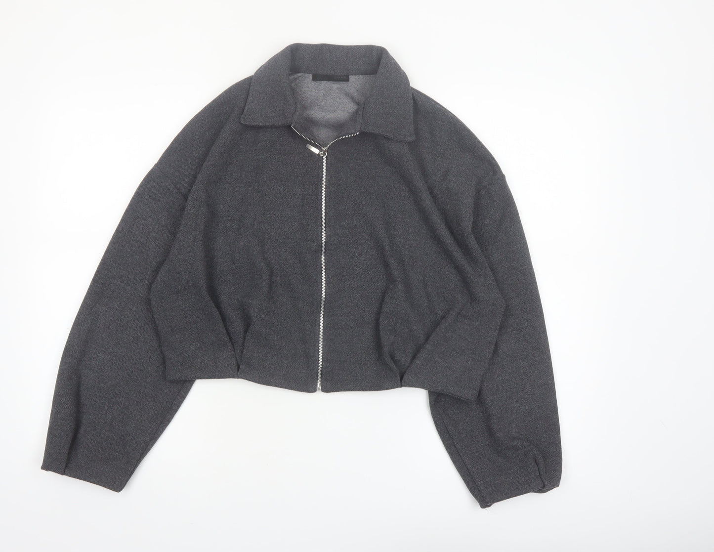 ZARA Women’s Grey Cropped Bomber Jacket Size S Full Zip Twill