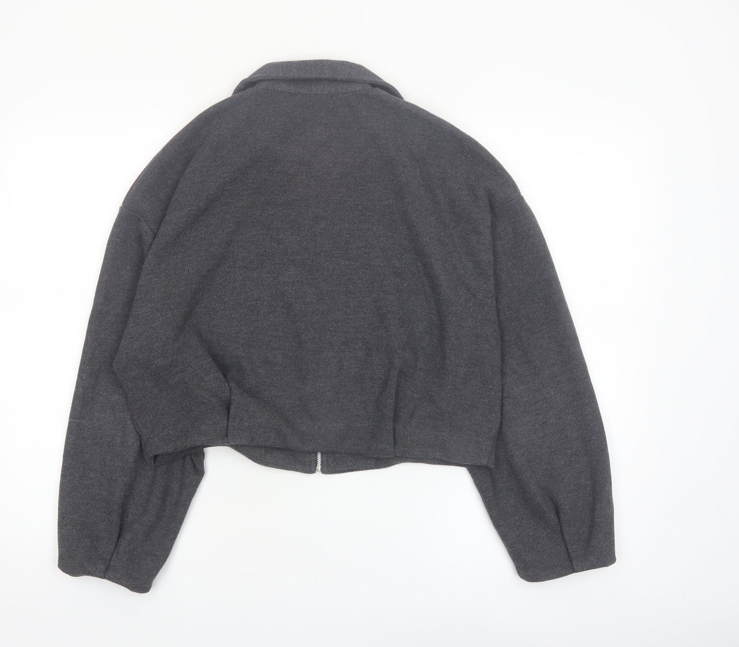 ZARA Women’s Grey Cropped Bomber Jacket Size S Full Zip Twill