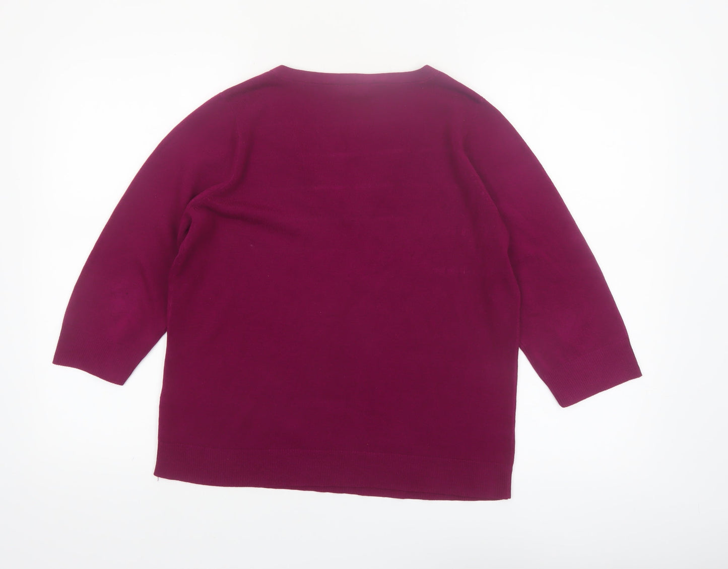 BHS Women’s Petite Hot Pink V-Neck 3/4 Sleeve Acrylic Jumper Size 16