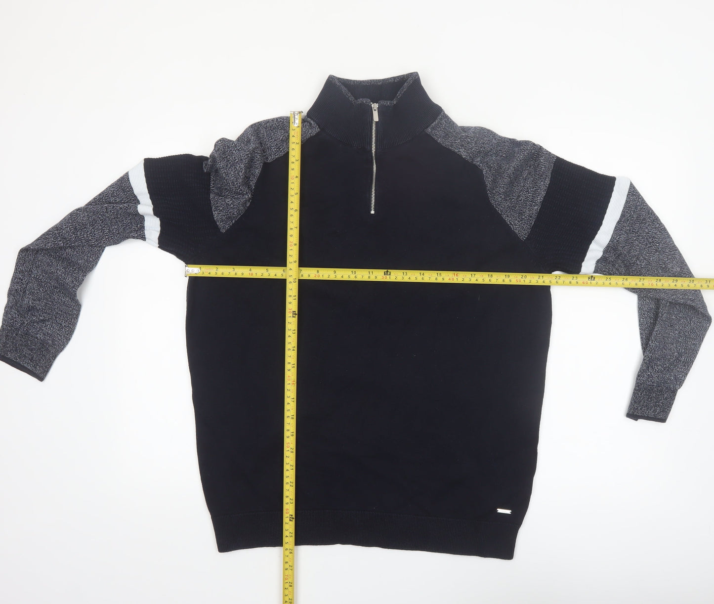 Next Men's Black XL 1/4 Zip High Neck Cotton Jumper