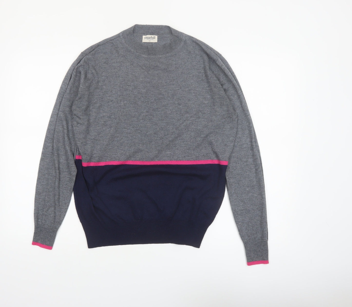Sugarhill Brighton Women Grey Colour Block Pullover Jumper Size 10