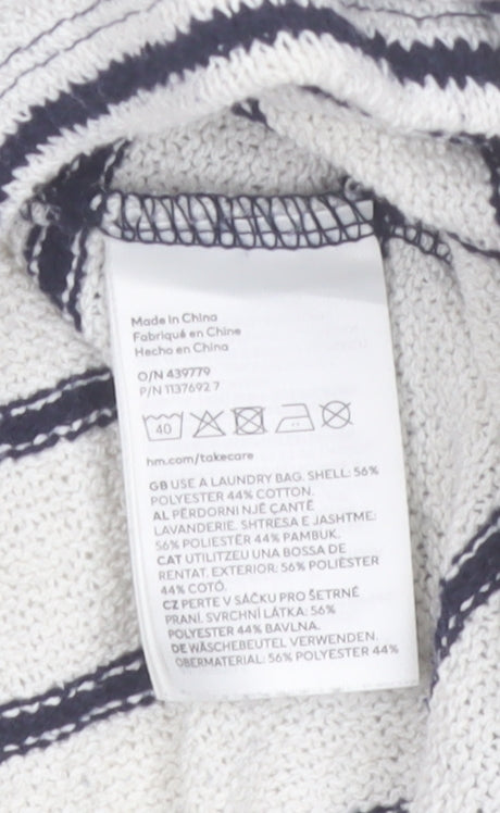 H&M Women’s White Striped Boat Neck Knit Jumper Size 12