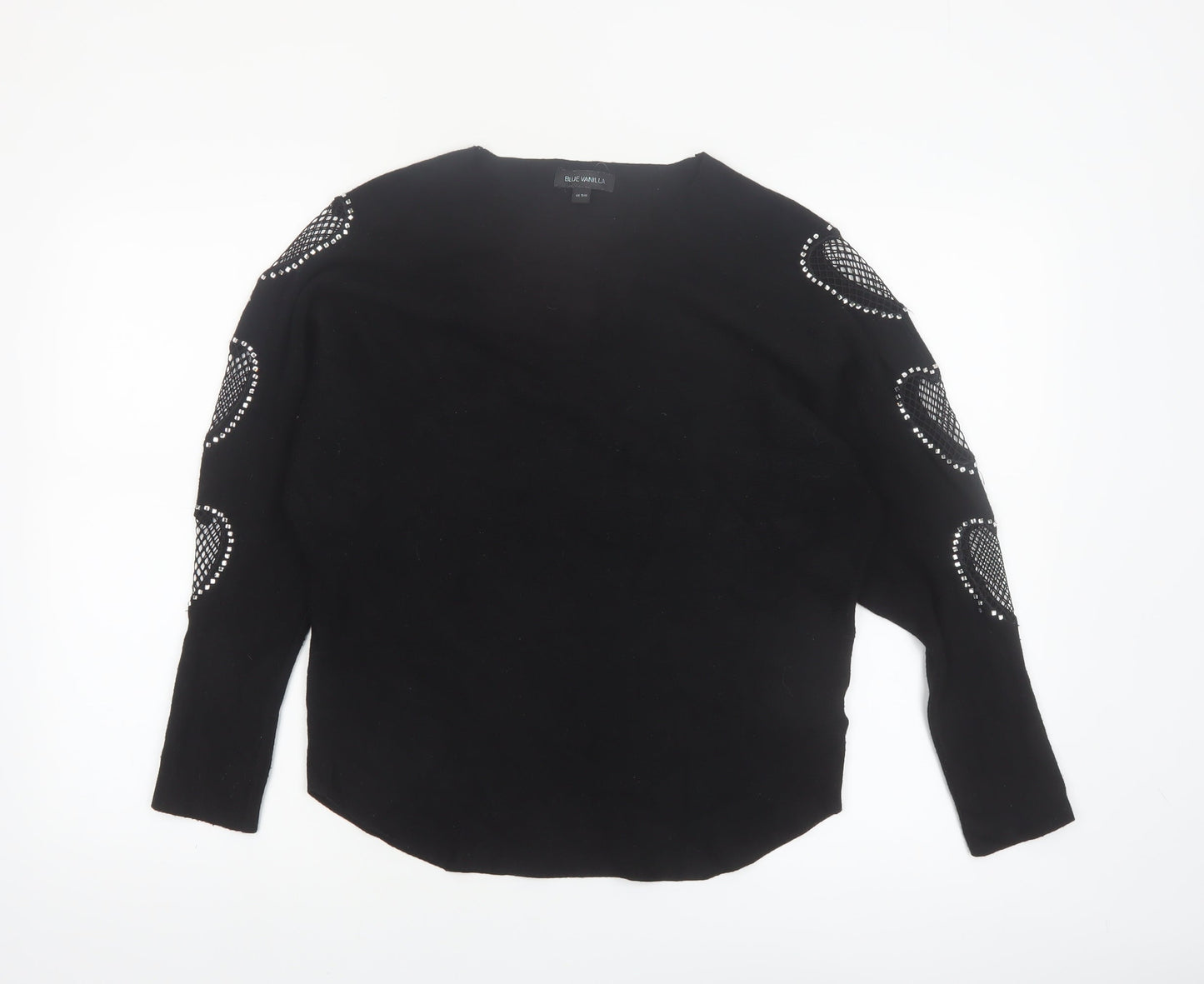 Blue Vanilla Women's Black Studded Mesh Sleeve Knit Jumper S
