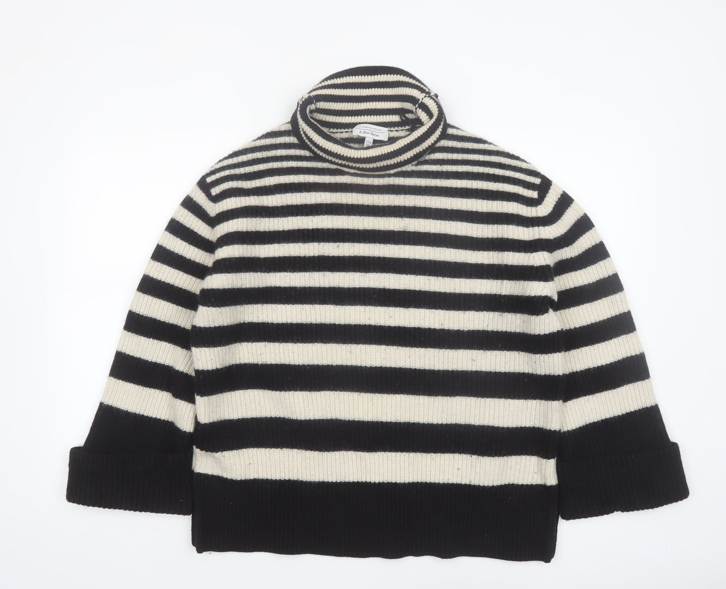 & Other Stories Women Black Stripe Roll Neck Wool Jumper Size 12