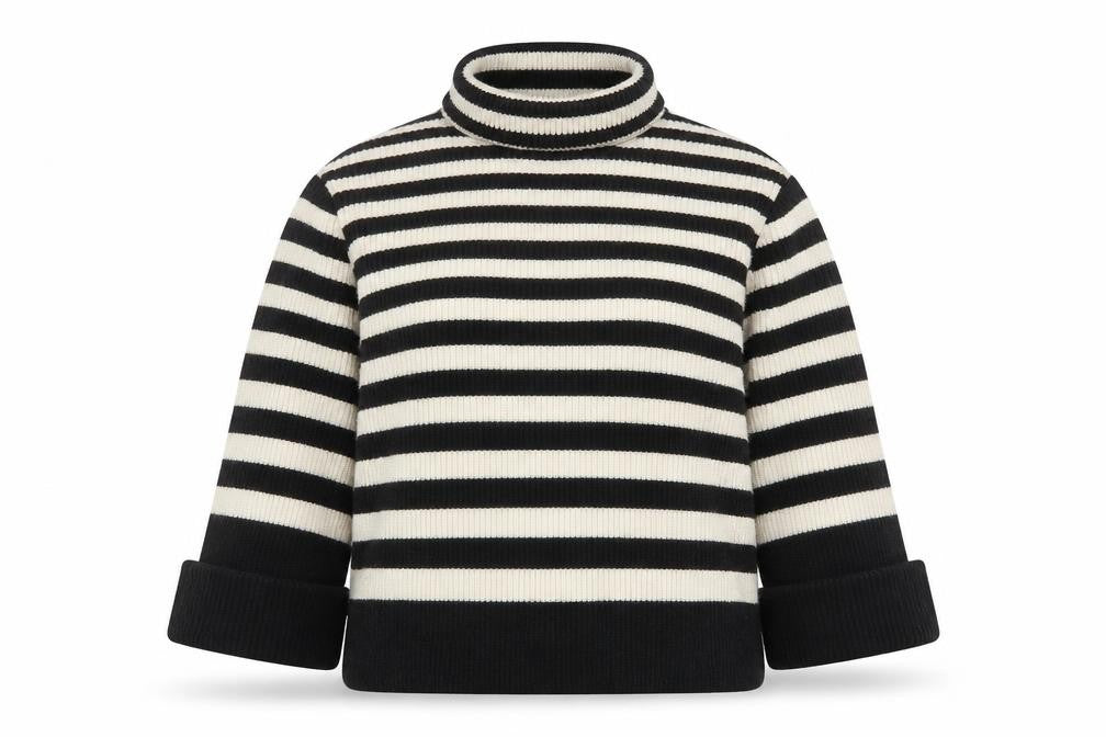 & Other Stories Women Black Stripe Roll Neck Wool Jumper Size 12
