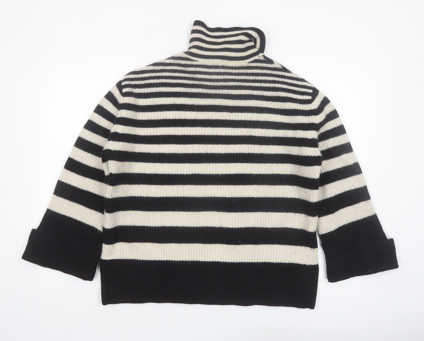 & Other Stories Women Black Stripe Roll Neck Wool Jumper Size 12