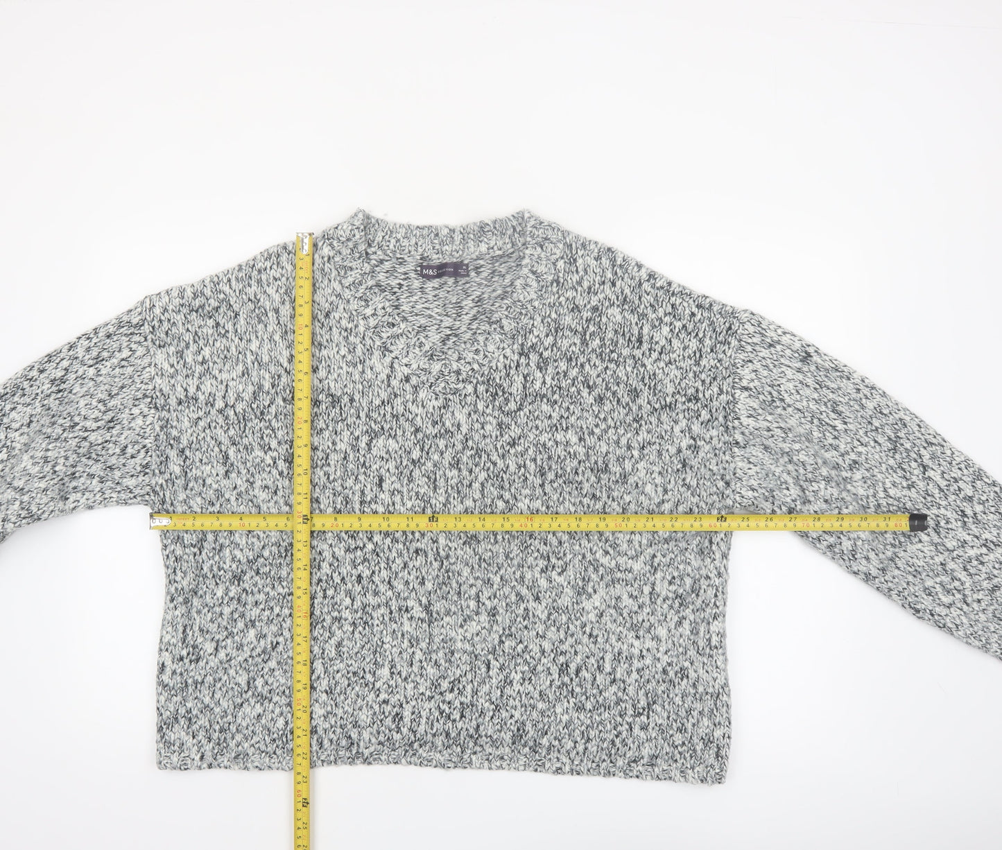 Marks and Spencer Women's Grey XL Chunky Knit V-Neck Jumper