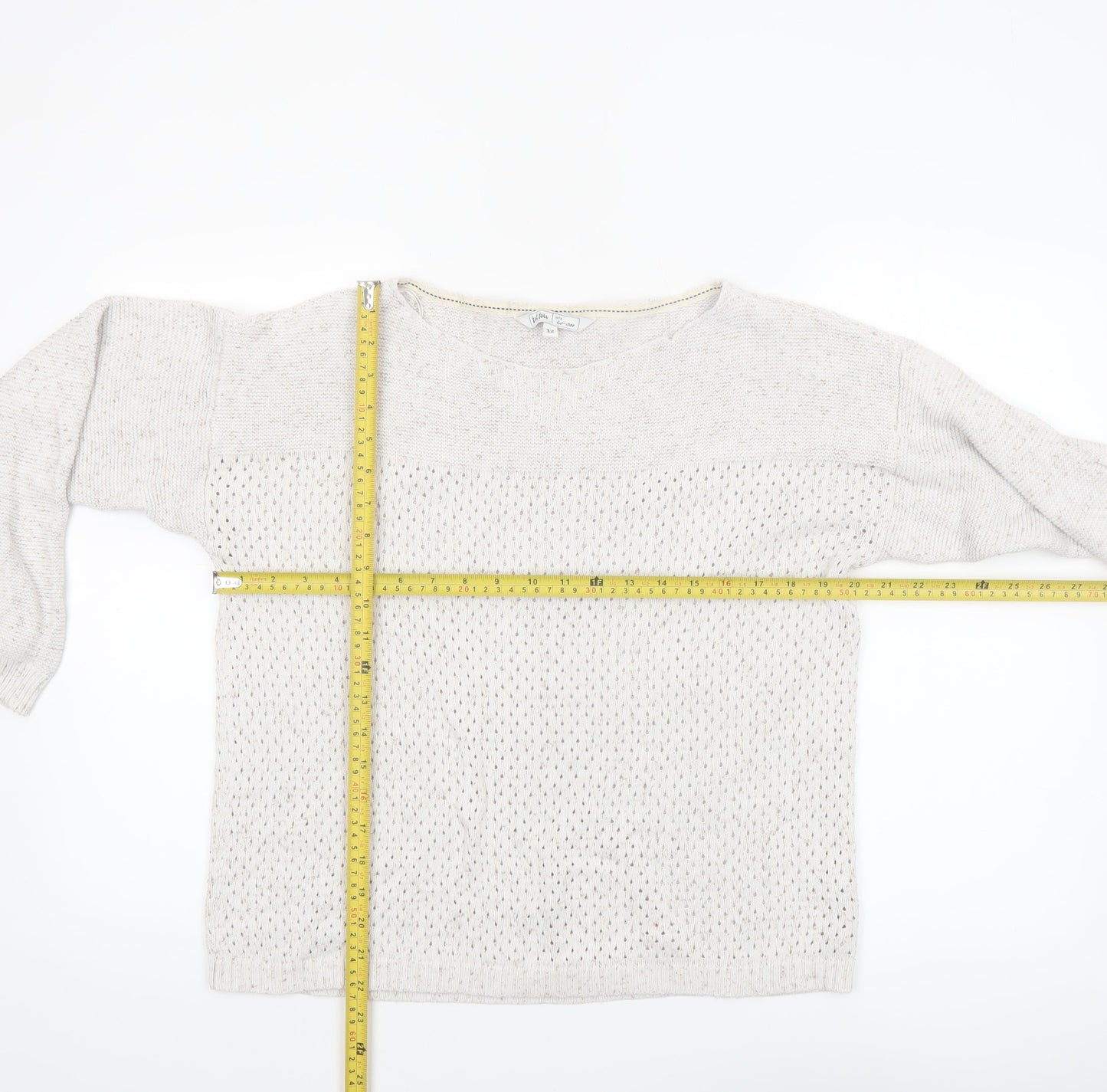 Fat Face Women's Ivory Open-Knit Cotton Jumper Size 12