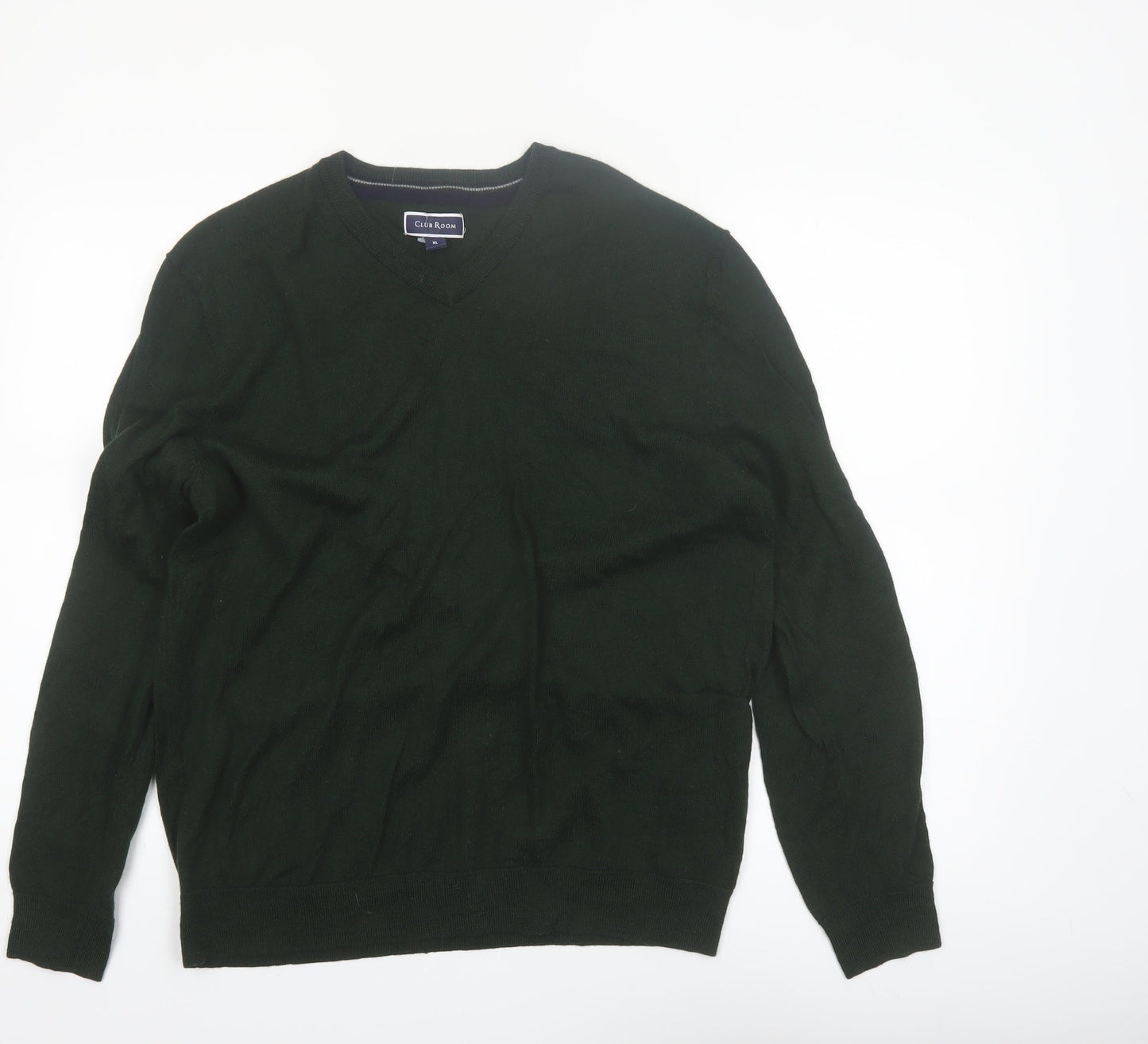 Club Room Men's Green Lambswool V-Neck Jumper XL Classic Fit