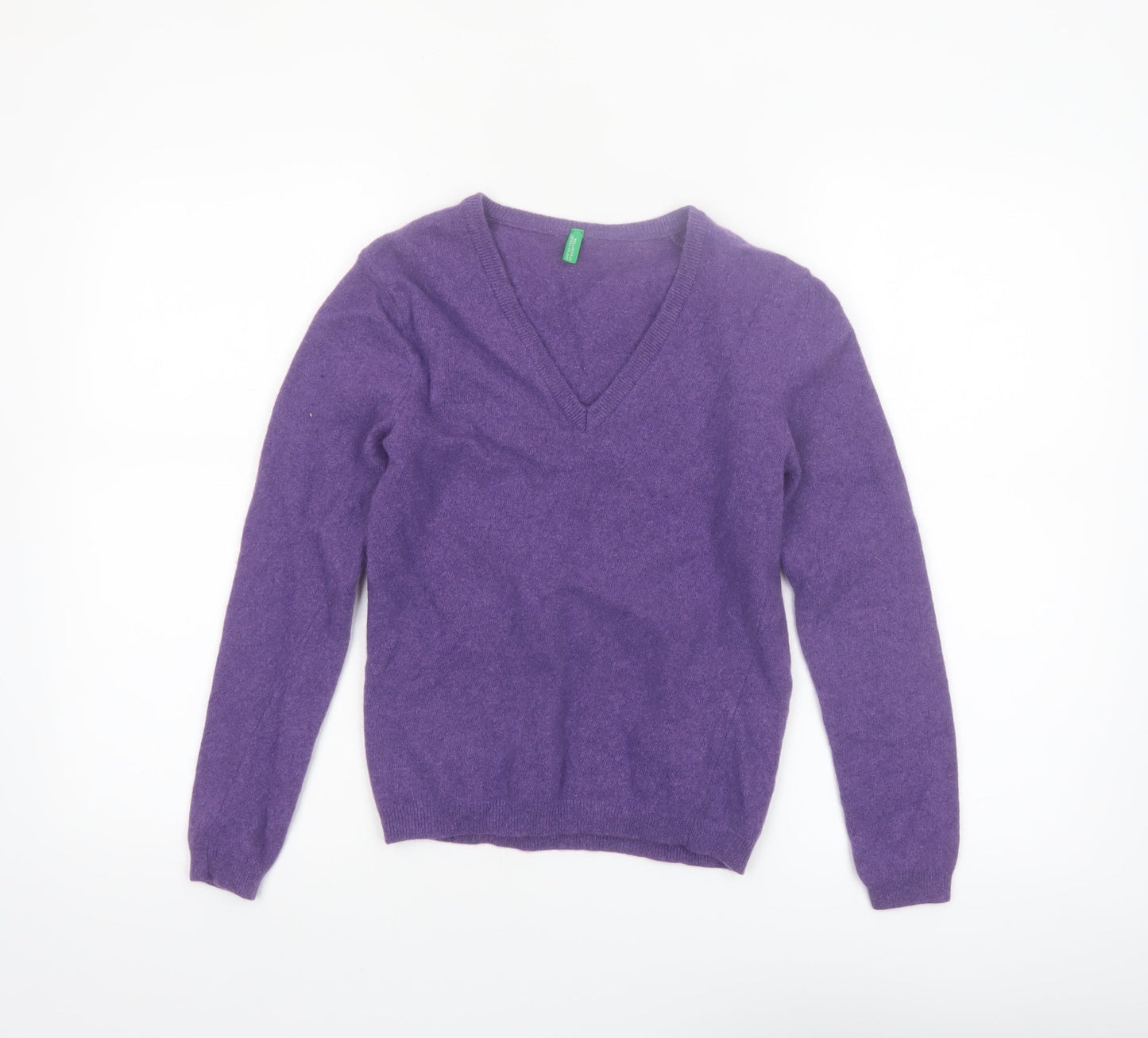 United Colors of Benetton Women's Purple Wool V-Neck Jumper Size 8