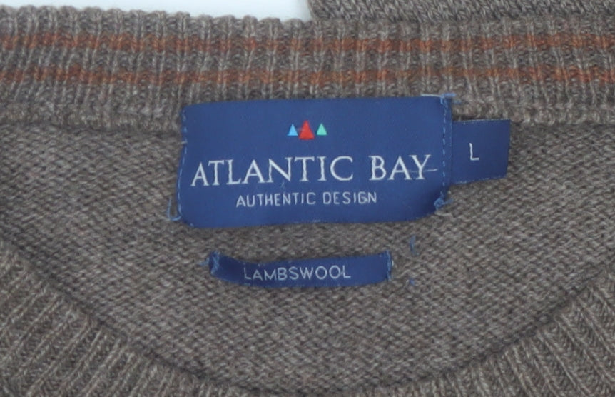 Atlantic Bay Men's Brown Lambswool Crew Neck Jumper Size L