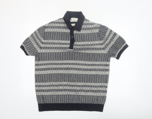 Marks and Spencer Men’s Blue Striped Knit Polo Shirt L Regular Fit