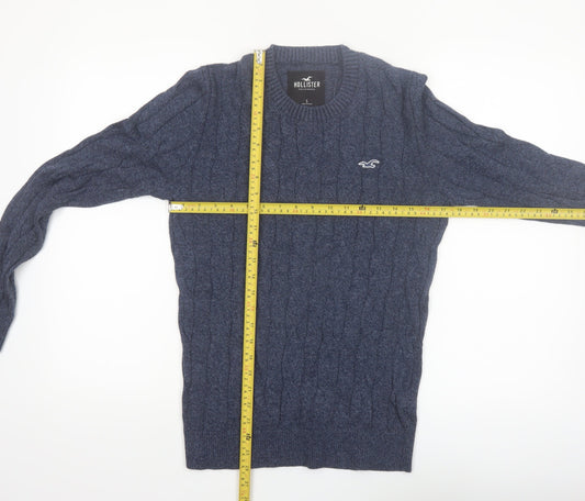 Hollister Men's Blue Cable-Knit Crew Neck Jumper Size S