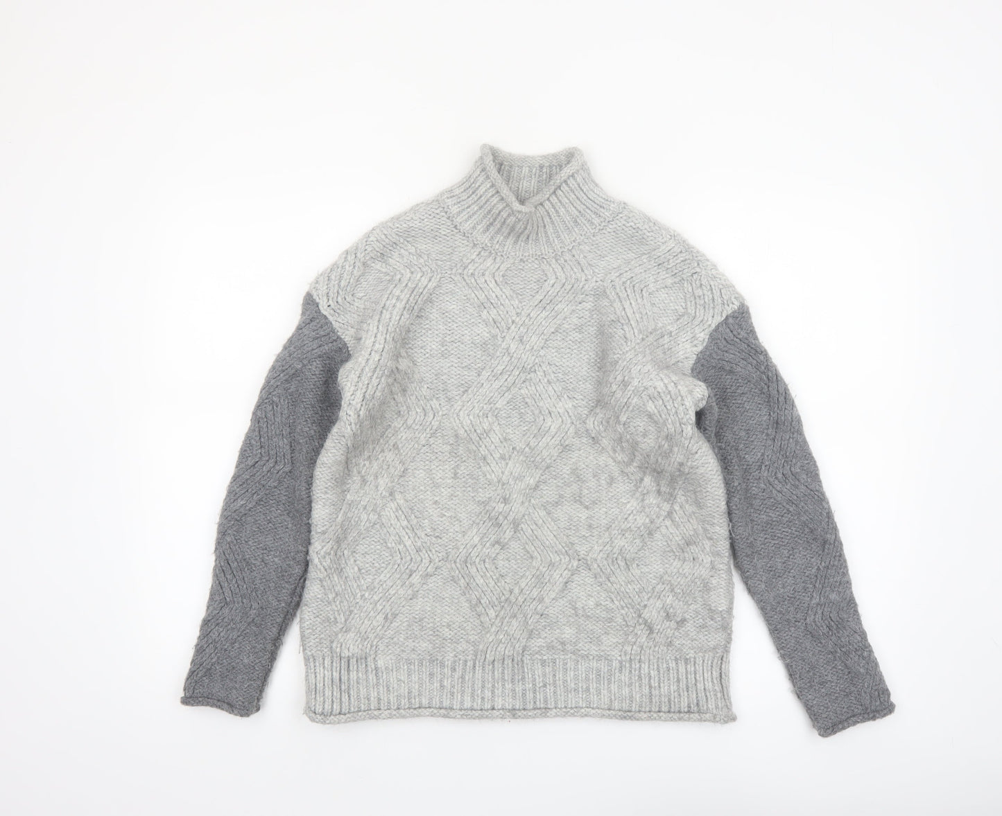 Marks and Spencer Women’s Grey Cable-Knit Mock Neck Jumper XS