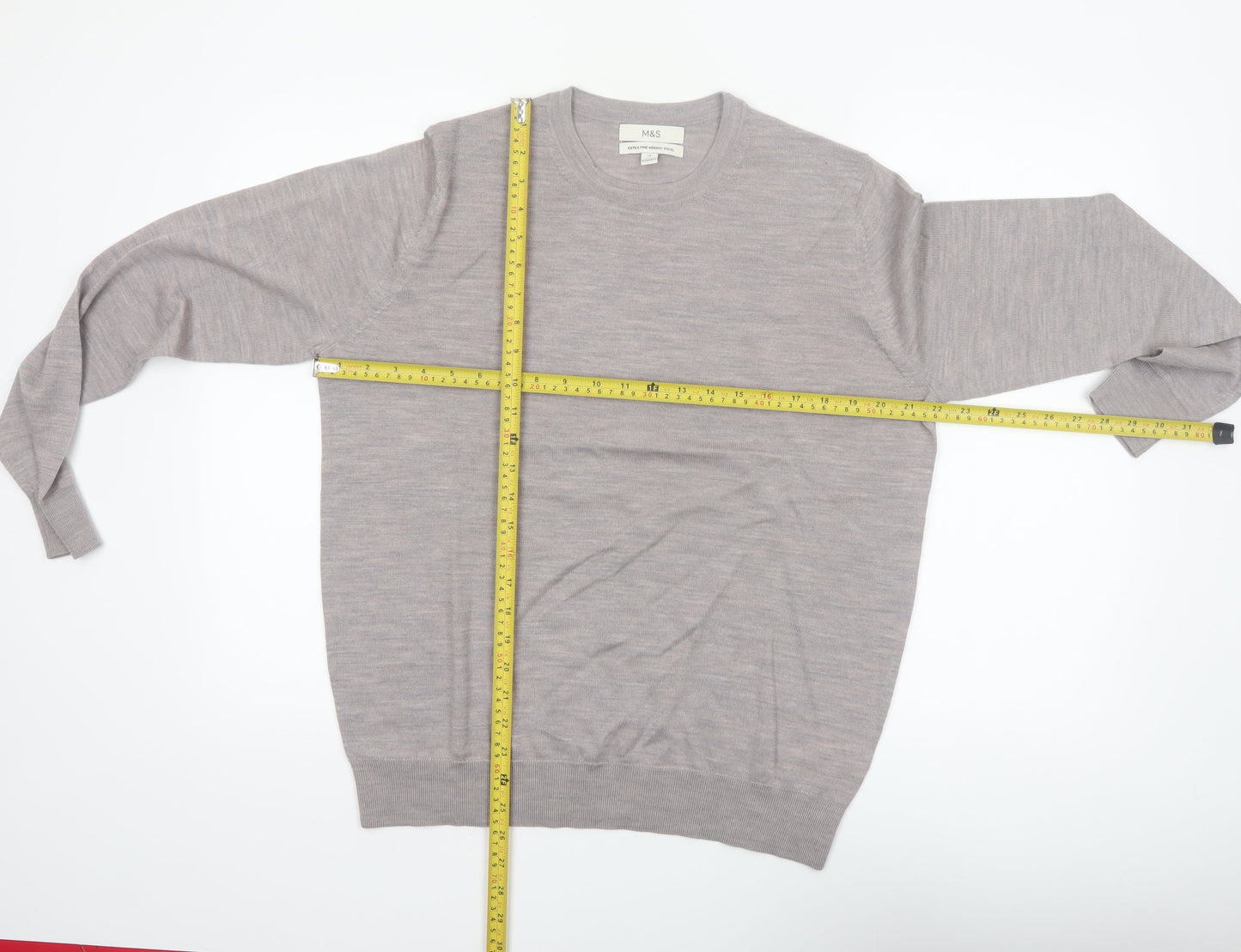Marks and Spencer Women Grey Merino Wool Crew Neck Jumper Size 14