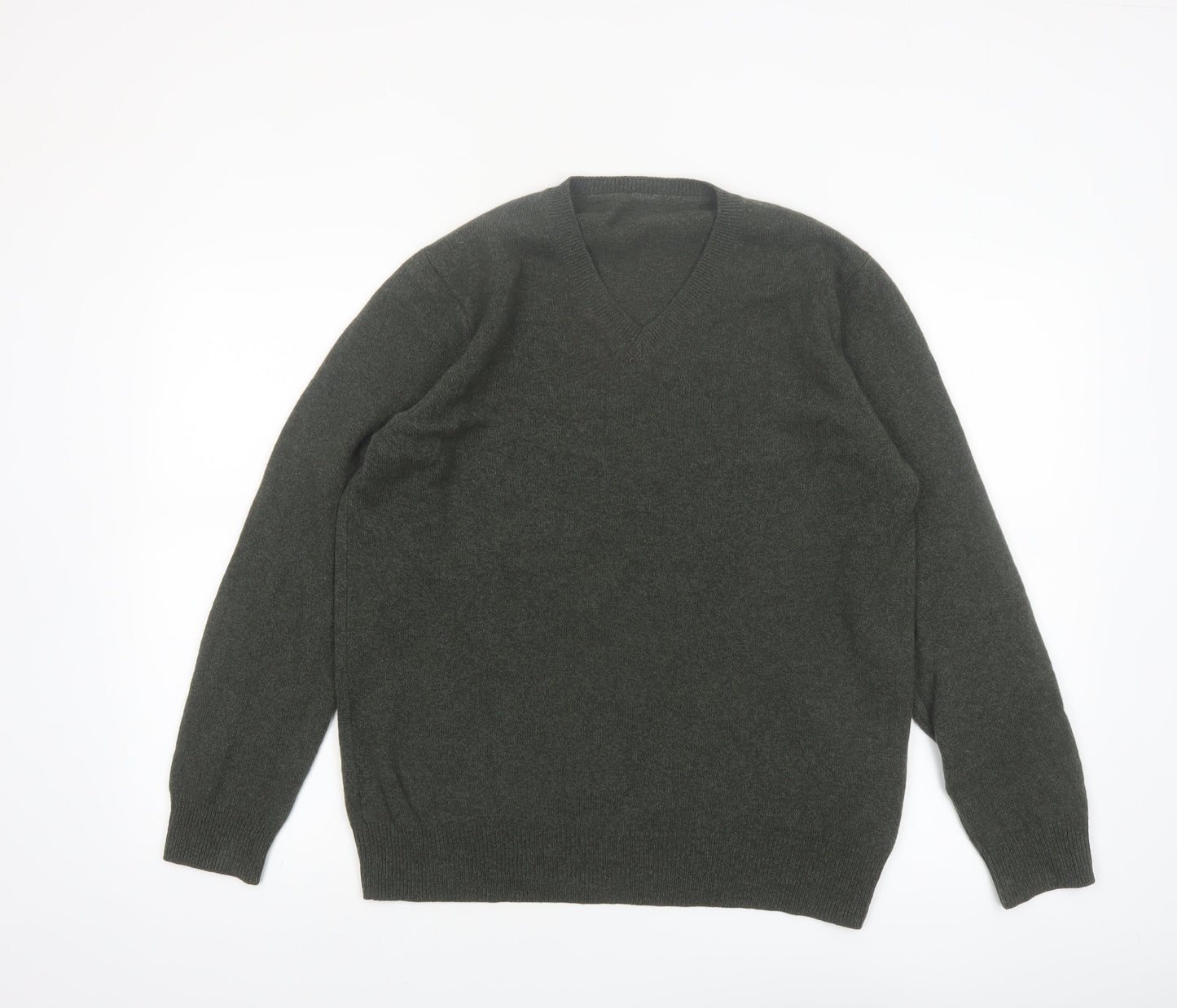 Marks and Spencer Men's Green Wool V-Neck Jumper XL
