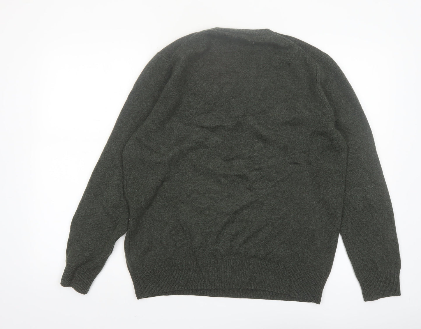 Marks and Spencer Men's Green Wool V-Neck Jumper XL