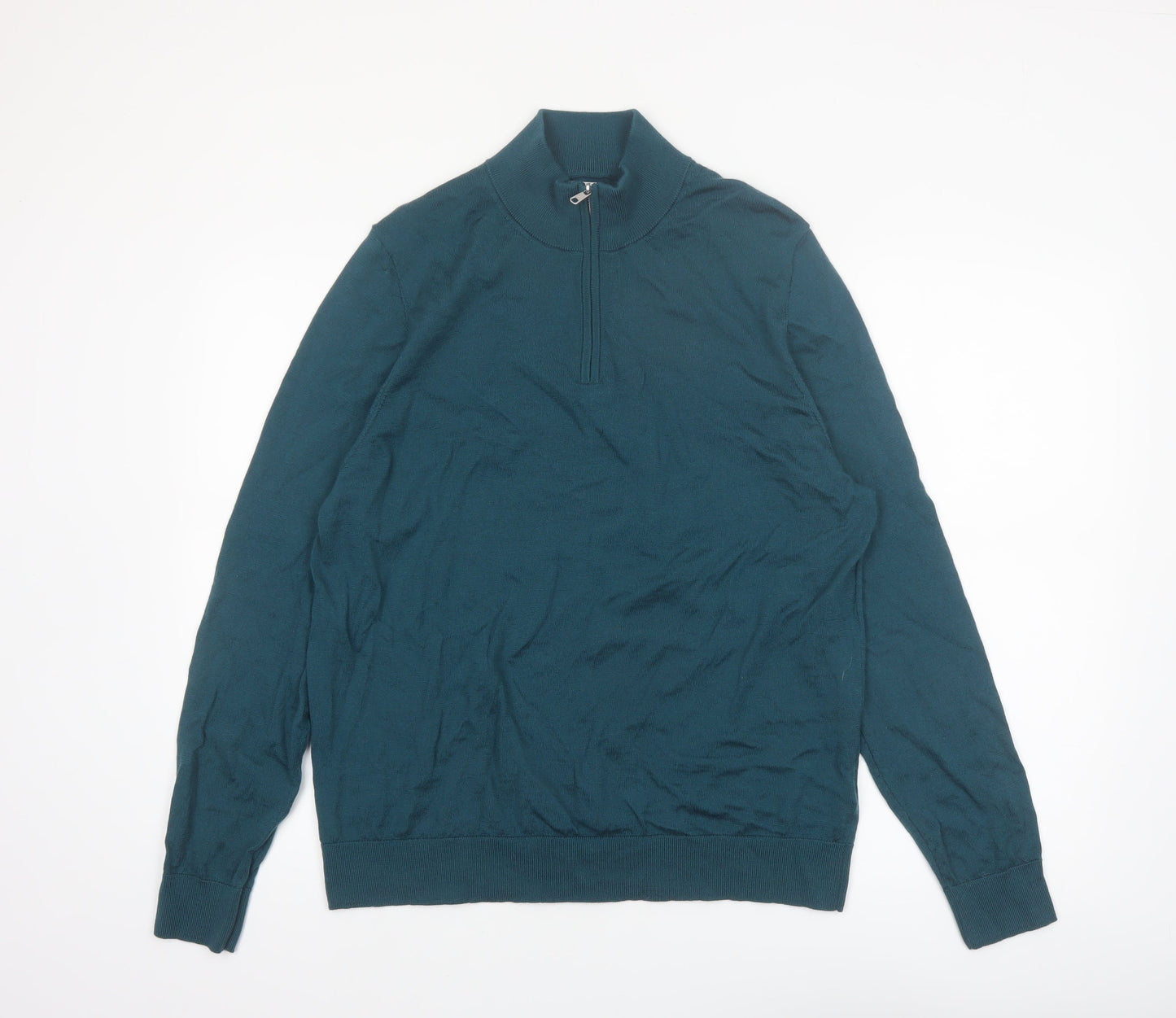 Marks and Spencer Autograph Men's Green Merino Wool Half Zip Jumper XL