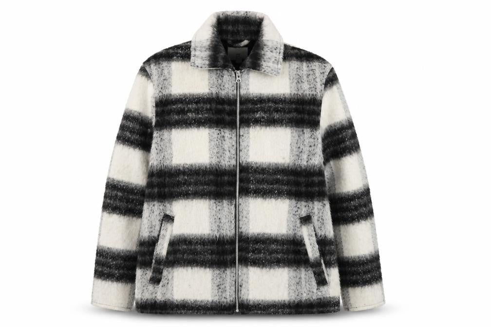 H&M Women's Grey Checked Wool Blend Zip Jacket Size L
