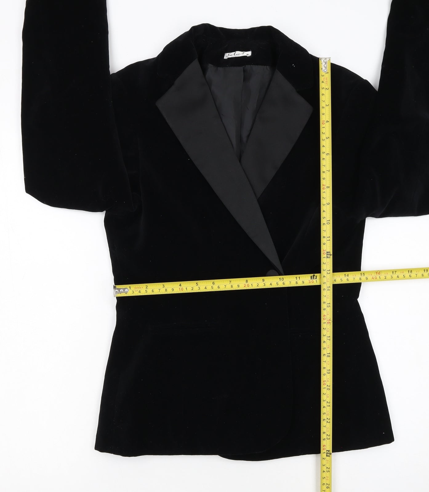 Select Womens Black Velvet Cotton Shawl Lapel Tuxedo Blazer Size 10