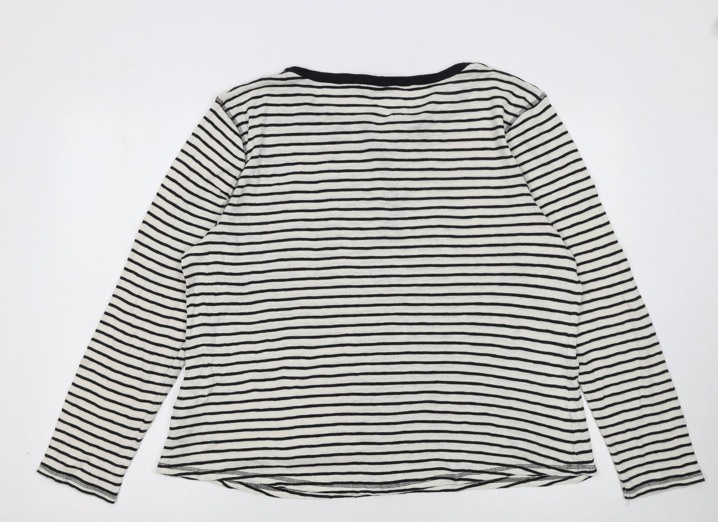 Marks and Spencer Women’s White Stripe Henley Long Sleeve Cotton T-Shirt Size 18