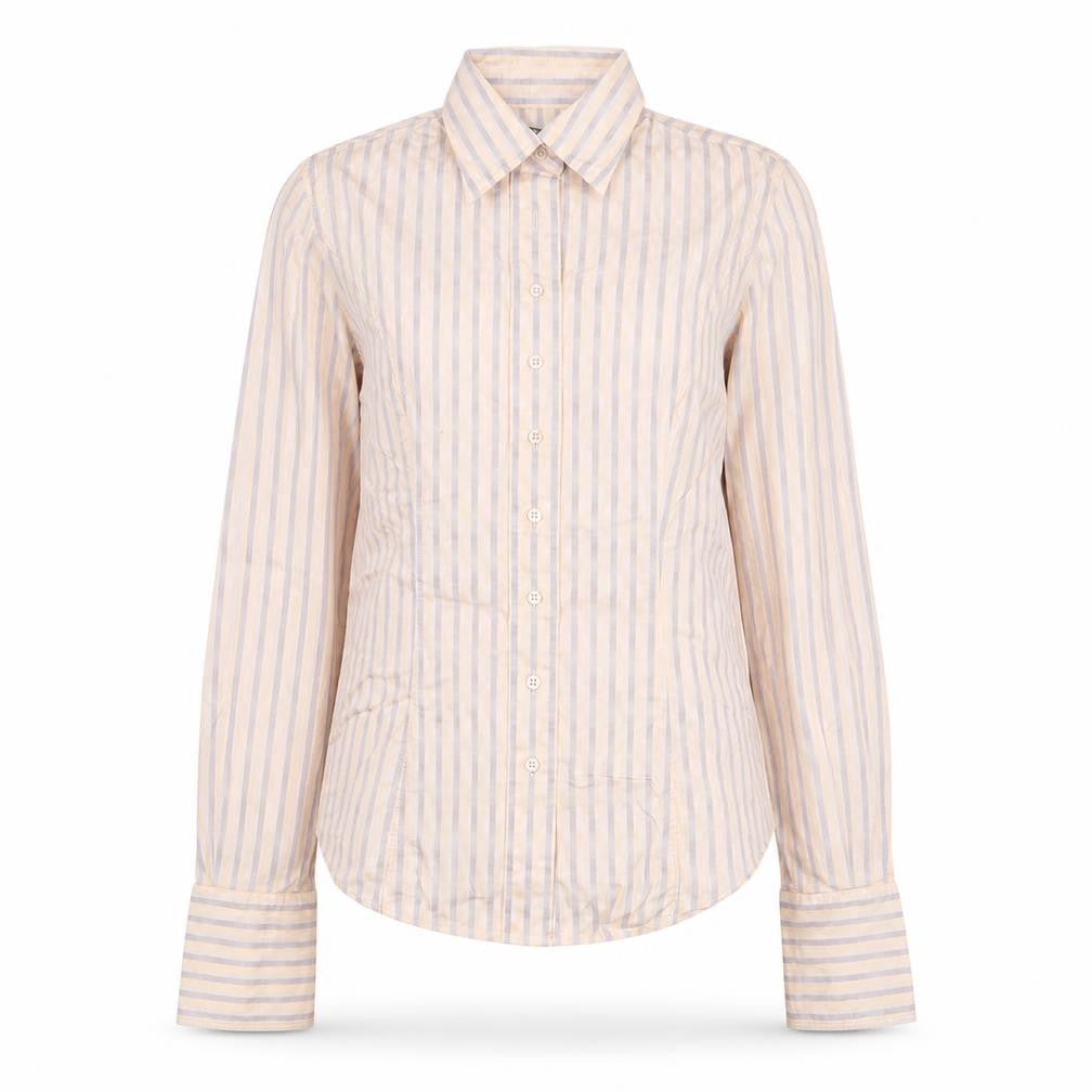 TM Lewin Women Beige Striped Cotton Long Sleeve Button-Up Shirt Size 8