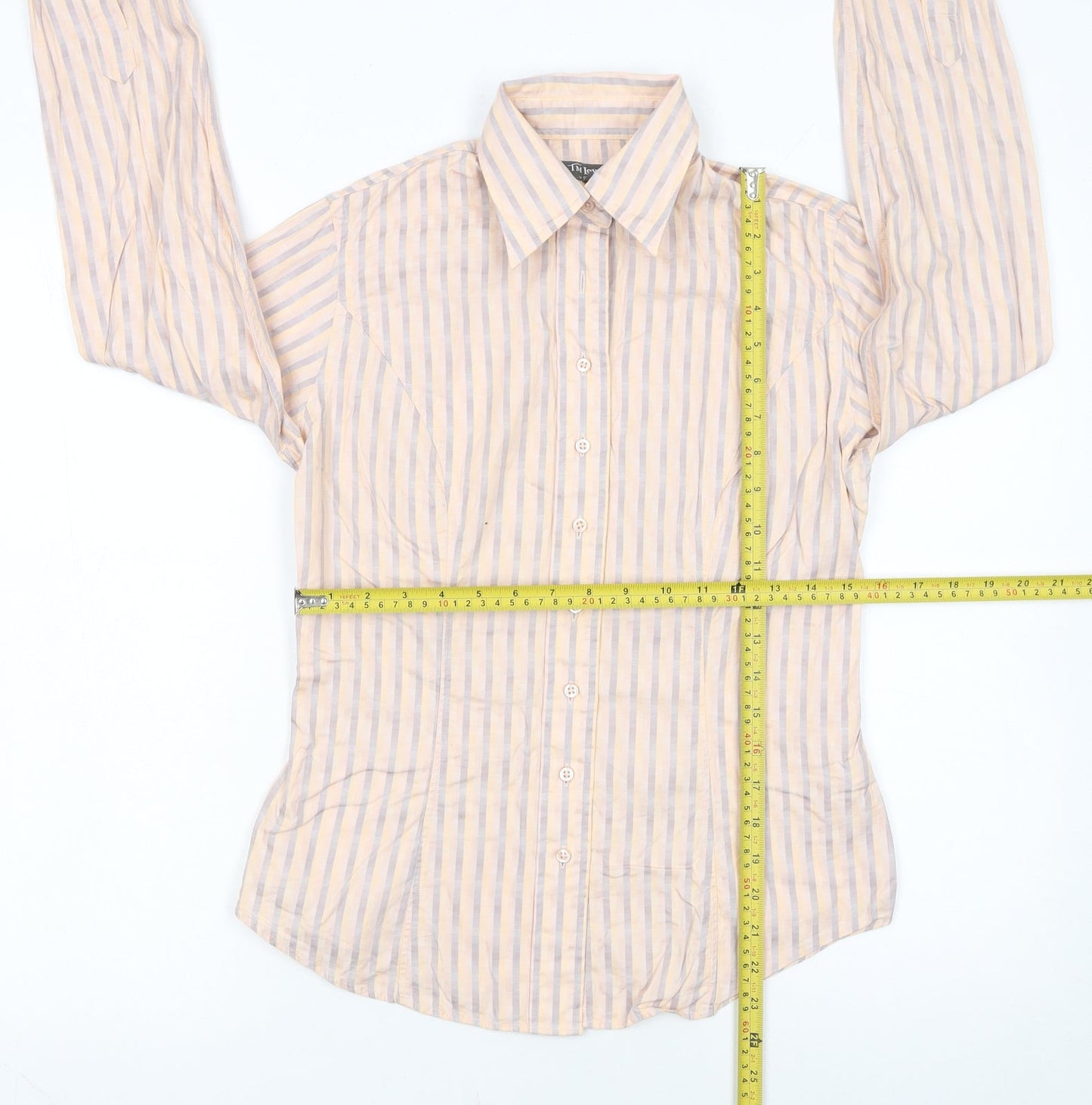 TM Lewin Women Beige Striped Cotton Long Sleeve Button-Up Shirt Size 8
