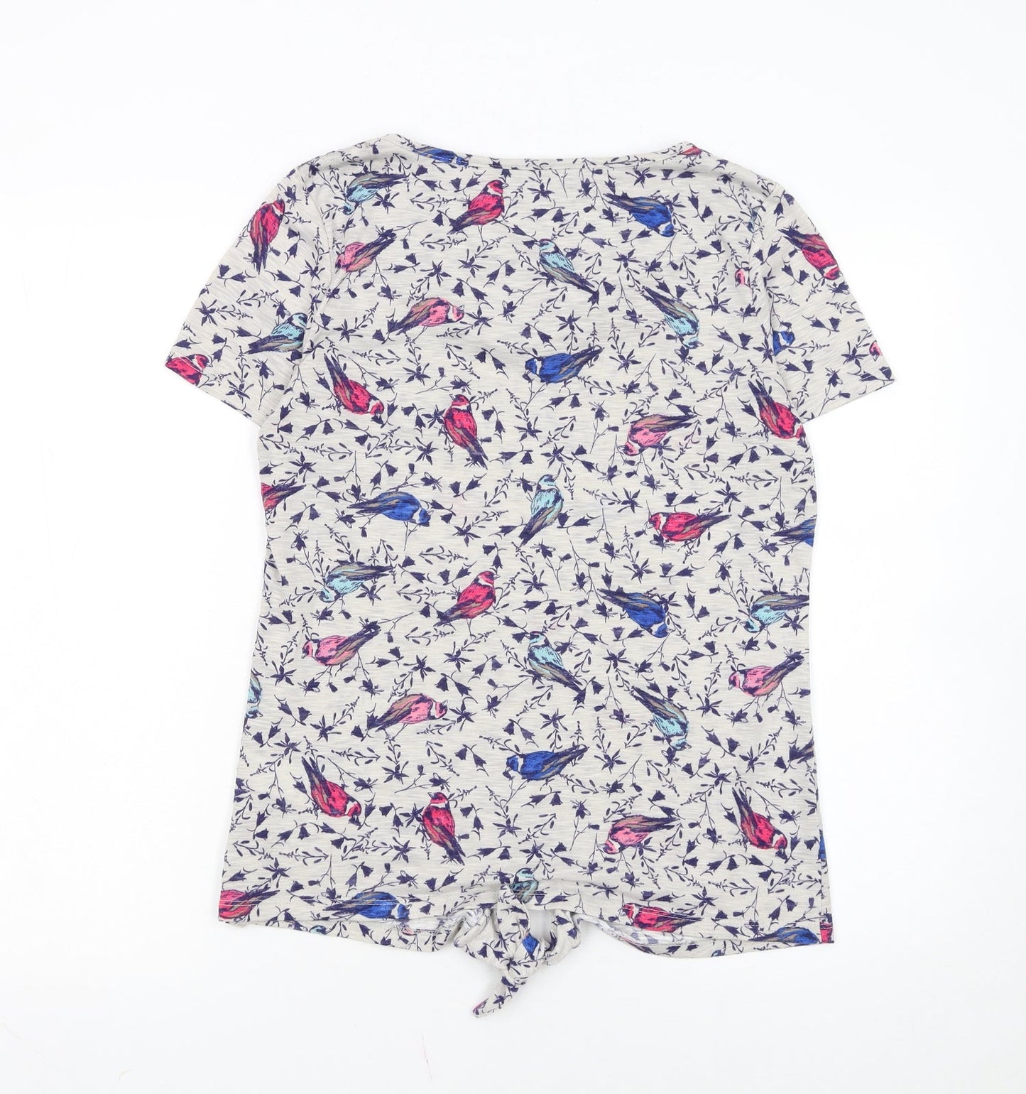 Marks and Spencer Women’s Beige Bird Print Short Sleeve Tie Hem T-Shirt UK 10
