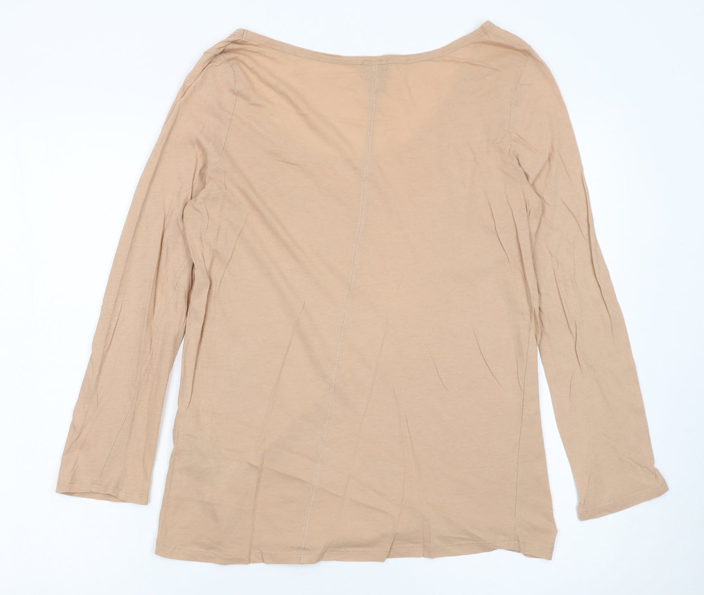 H&M Women’s Beige 3/4 Sleeve Basic Cotton Scoop Neck Top Size 12