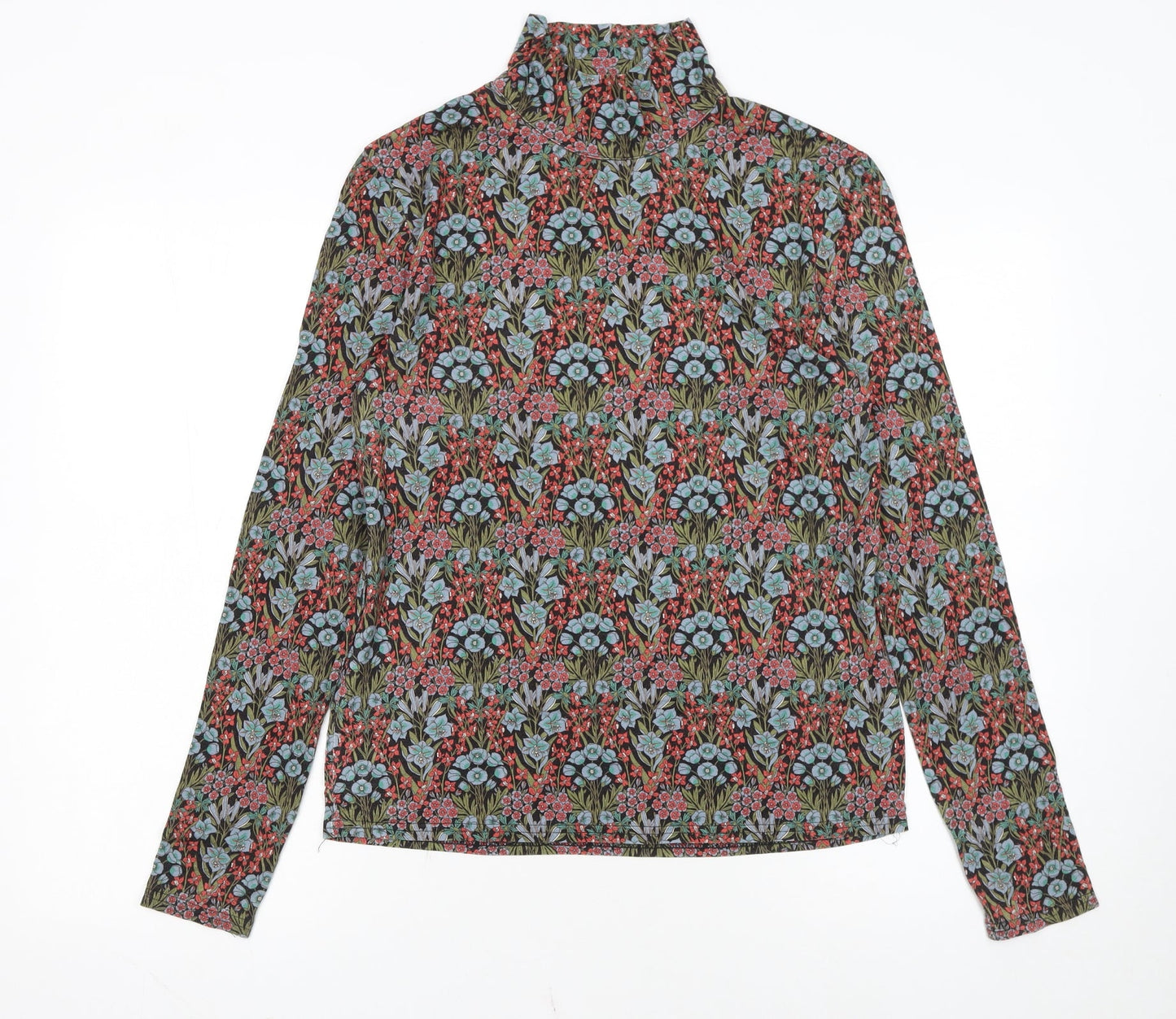 Brora Womens Multicoloured Floral Roll Neck Jersey Blouse Size 12