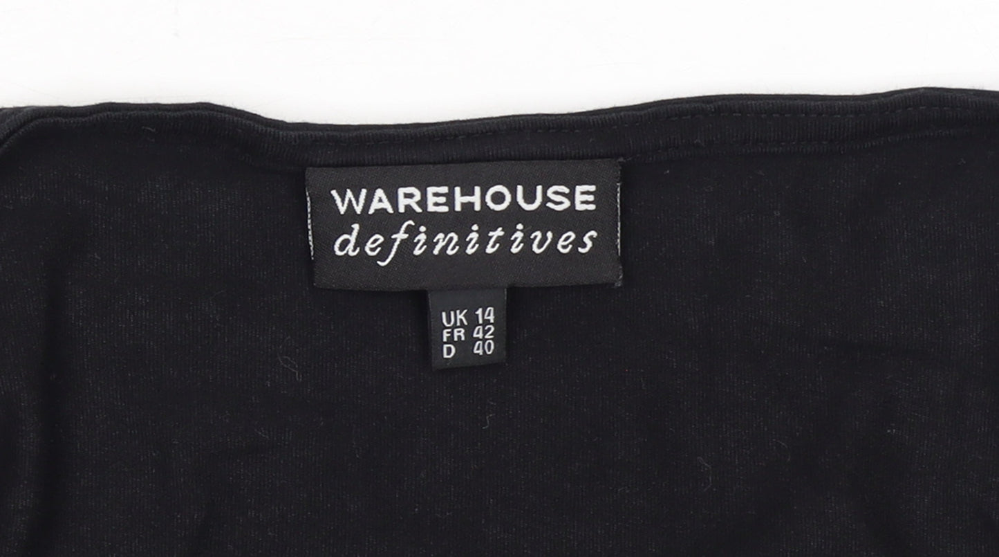 Warehouse Womens Black Cotton Blend Long Sleeve Basic T-Shirt UK 14