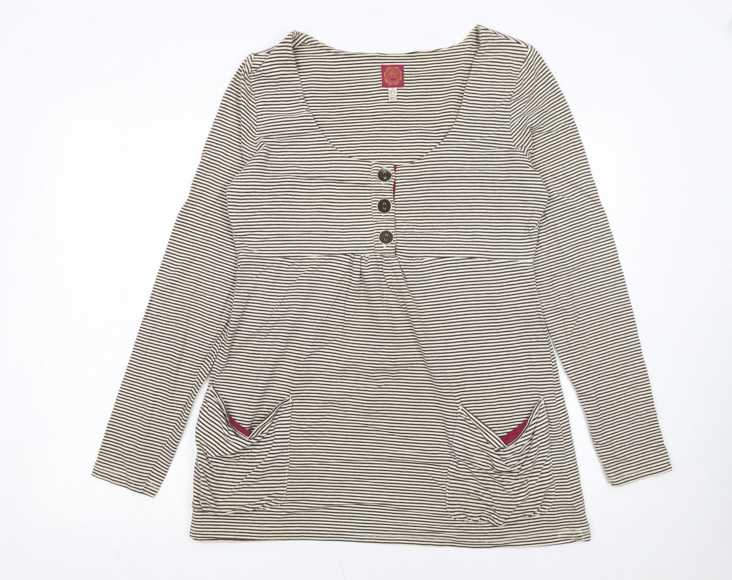 Joules Women’s Beige Striped Tunic Top Size 12 Long Sleeve Cotton