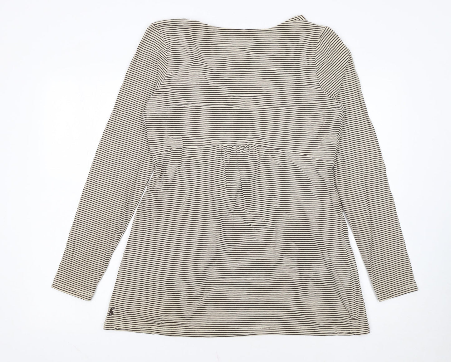 Joules Women’s Beige Striped Tunic Top Size 12 Long Sleeve Cotton