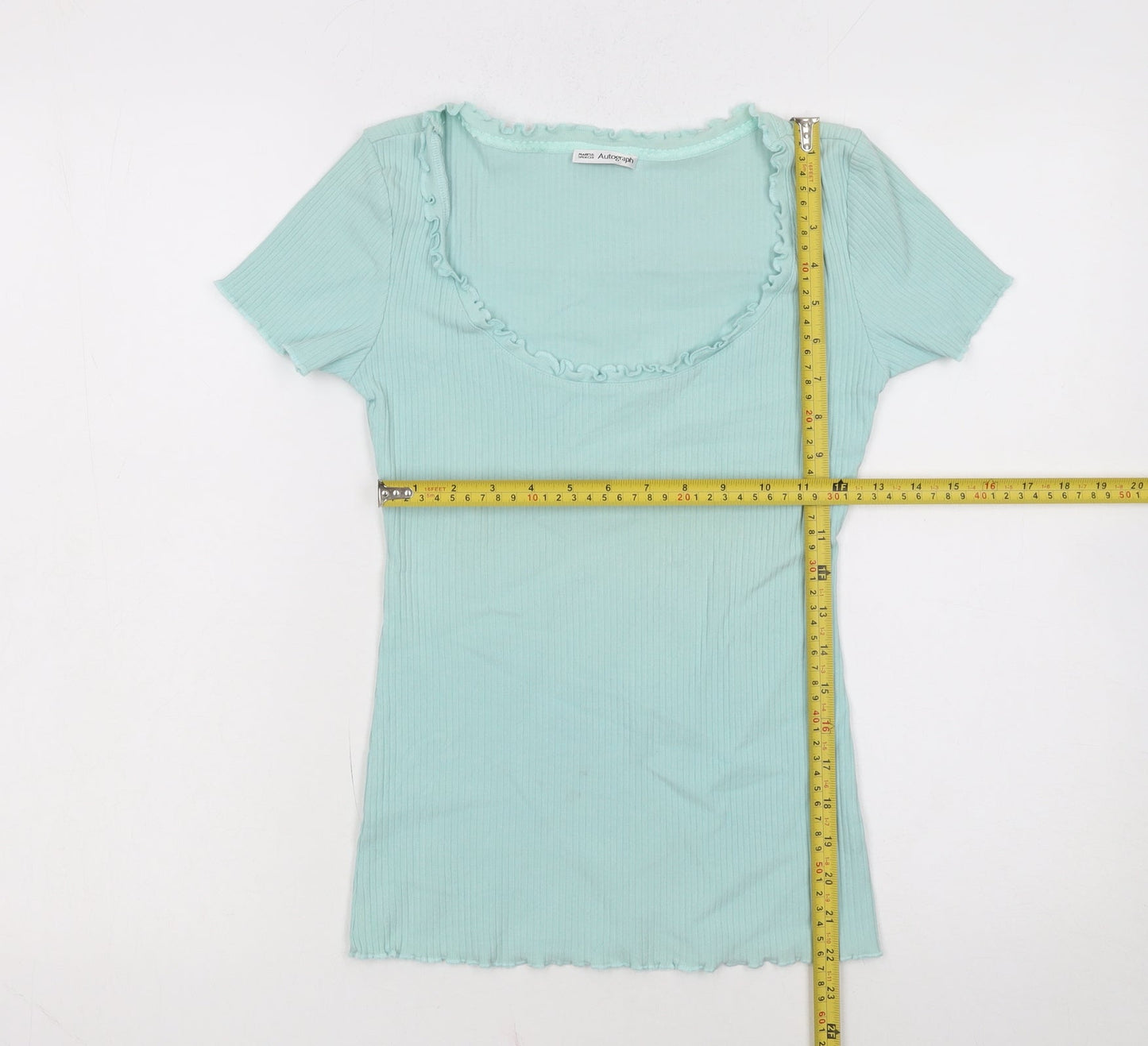 Marks and Spencer Women’s Green Ruffle Scoop Neck T-Shirt Size 8
